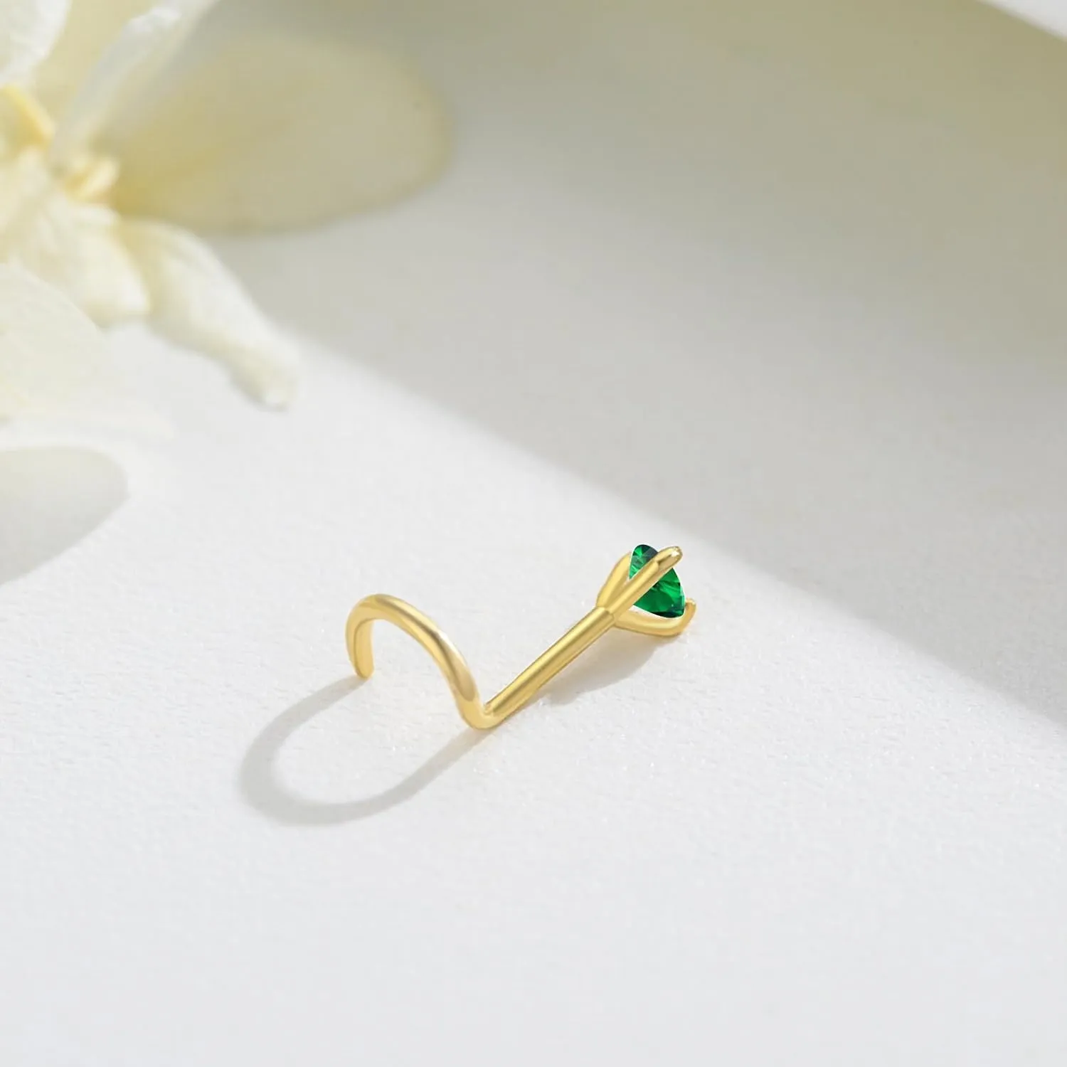 14K Gold Nose Ring Studs for Women Nose Ring Piercing Real Diamond Nose Stud Screw Nose Rings 20 Gauge Hypoallergenic Corkscrew Nose Rings Piercing Jewelry Gifts