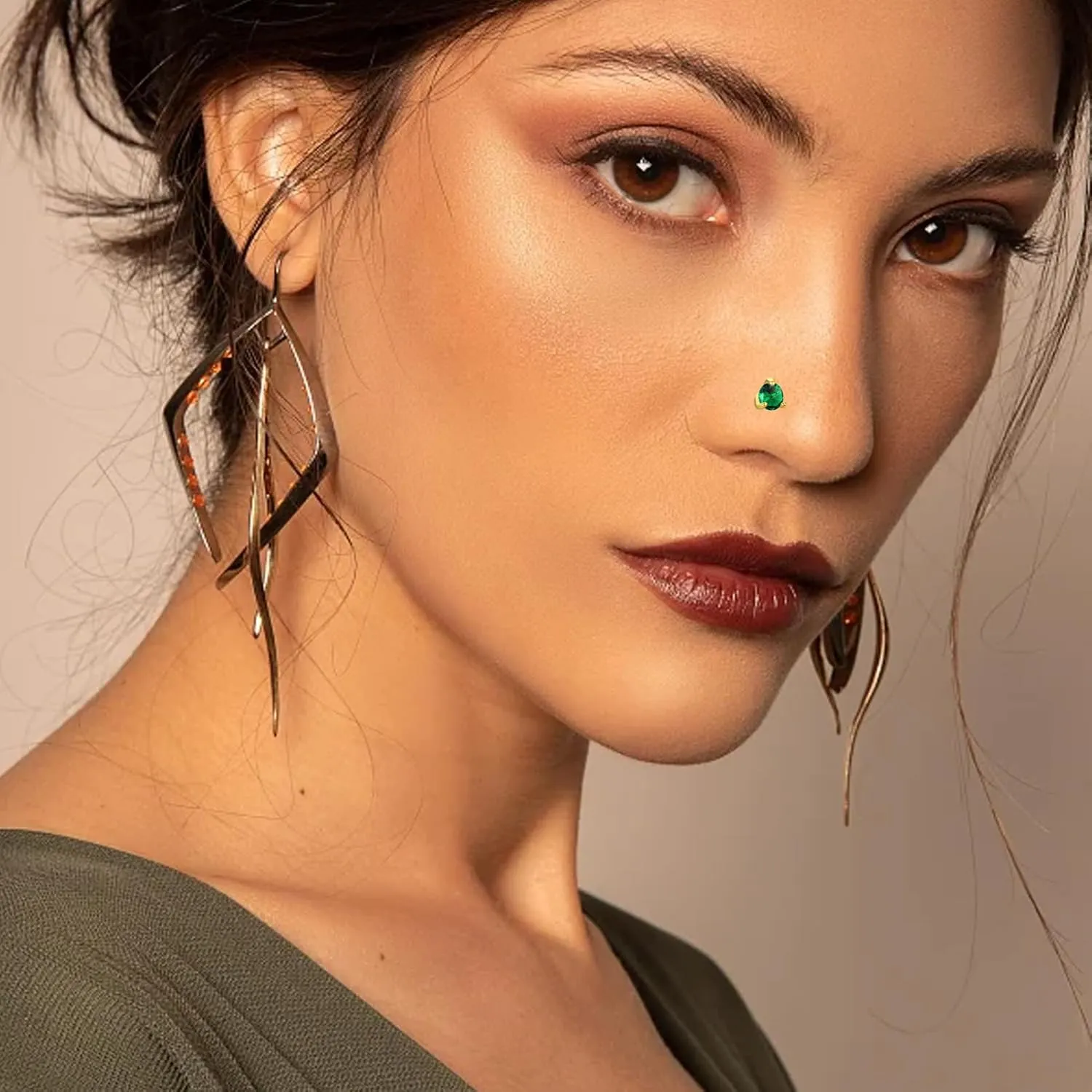 14K Gold Nose Ring Studs for Women Nose Ring Piercing Real Diamond Nose Stud Screw Nose Rings 20 Gauge Hypoallergenic Corkscrew Nose Rings Piercing Jewelry Gifts