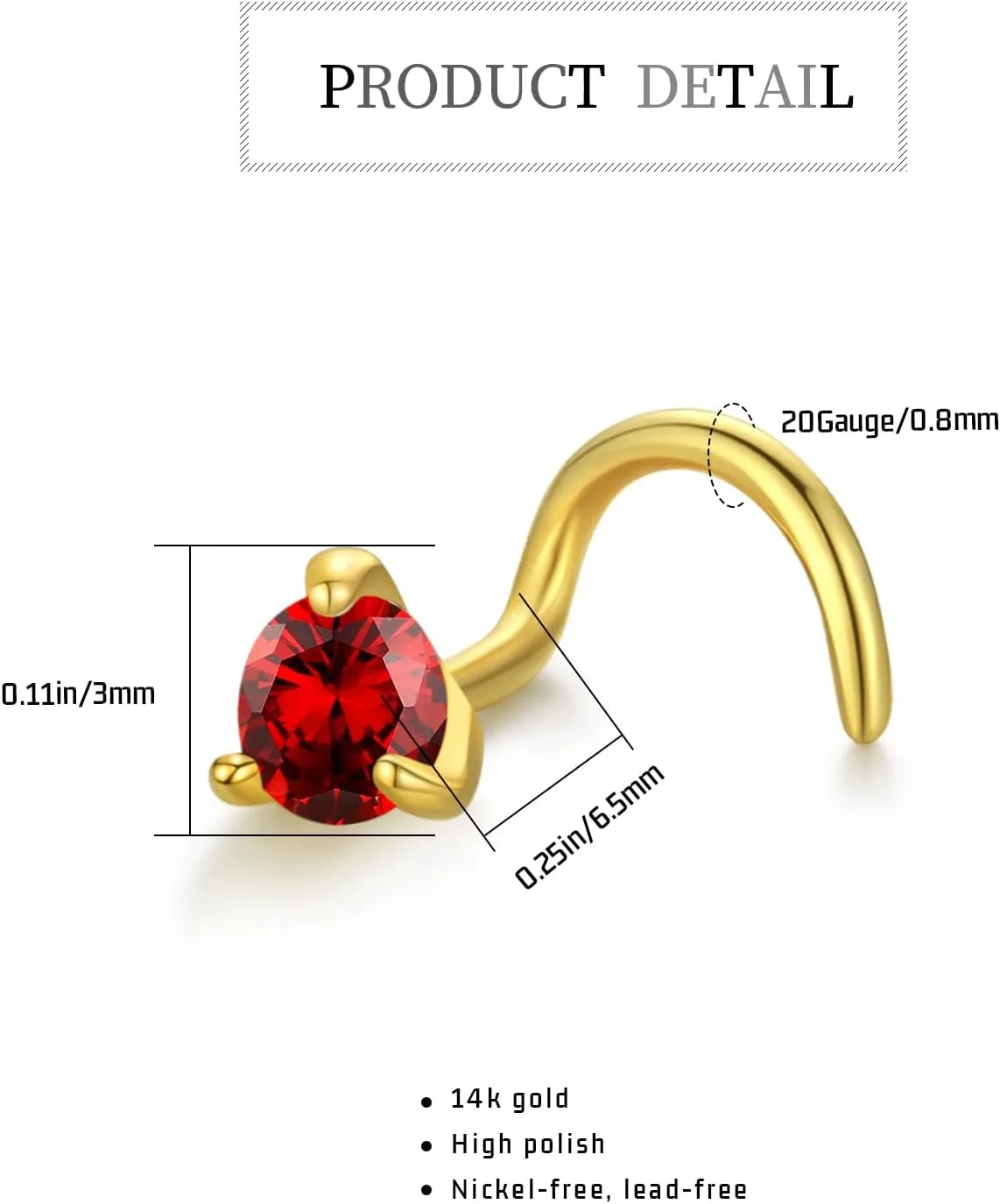 14K Gold Nose Ring Studs for Women Nose Ring Piercing Real Diamond Nose Stud Screw Nose Rings 20 Gauge Hypoallergenic Corkscrew Nose Rings Piercing Jewelry Gifts