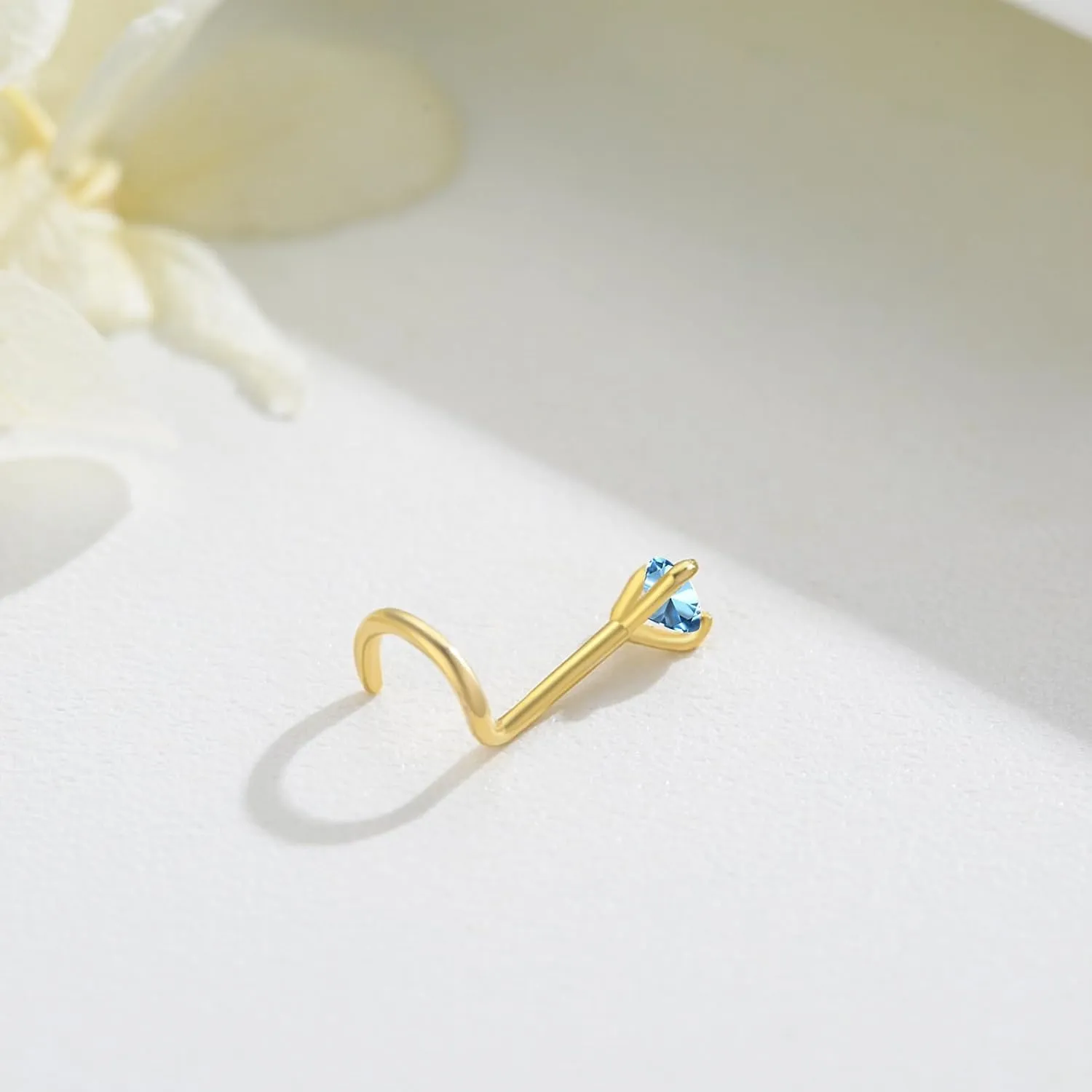 14K Gold Nose Ring Studs for Women Nose Ring Piercing Real Diamond Nose Stud Screw Nose Rings 20 Gauge Hypoallergenic Corkscrew Nose Rings Piercing Jewelry Gifts