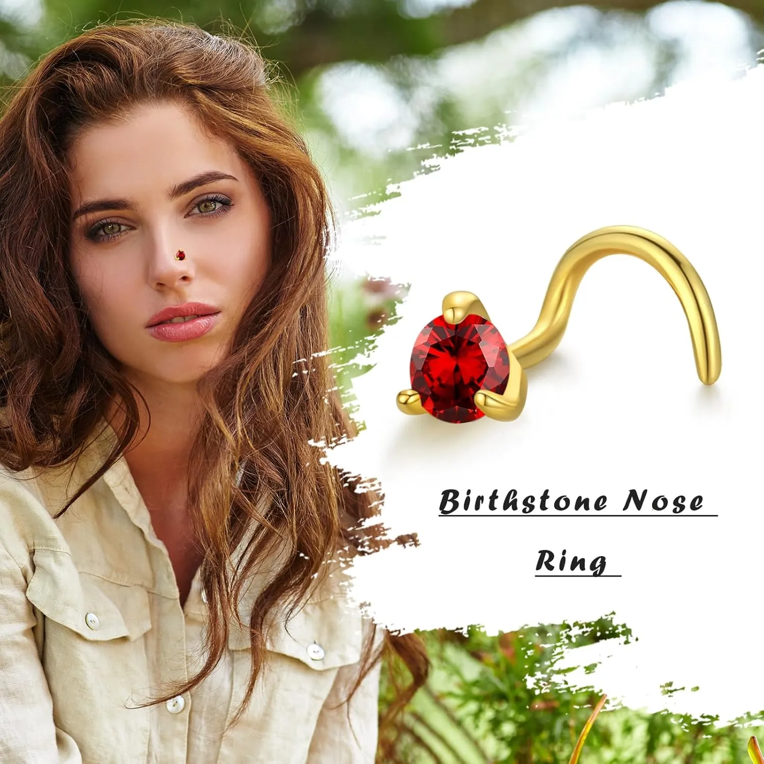 14K Gold Nose Ring Studs for Women Nose Ring Piercing Real Diamond Nose Stud Screw Nose Rings 20 Gauge Hypoallergenic Corkscrew Nose Rings Piercing Jewelry Gifts
