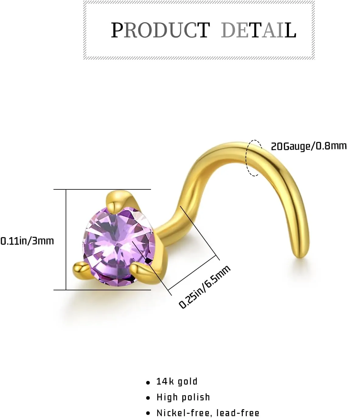 14K Gold Nose Ring Studs for Women Nose Ring Piercing Real Diamond Nose Stud Screw Nose Rings 20 Gauge Hypoallergenic Corkscrew Nose Rings Piercing Jewelry Gifts