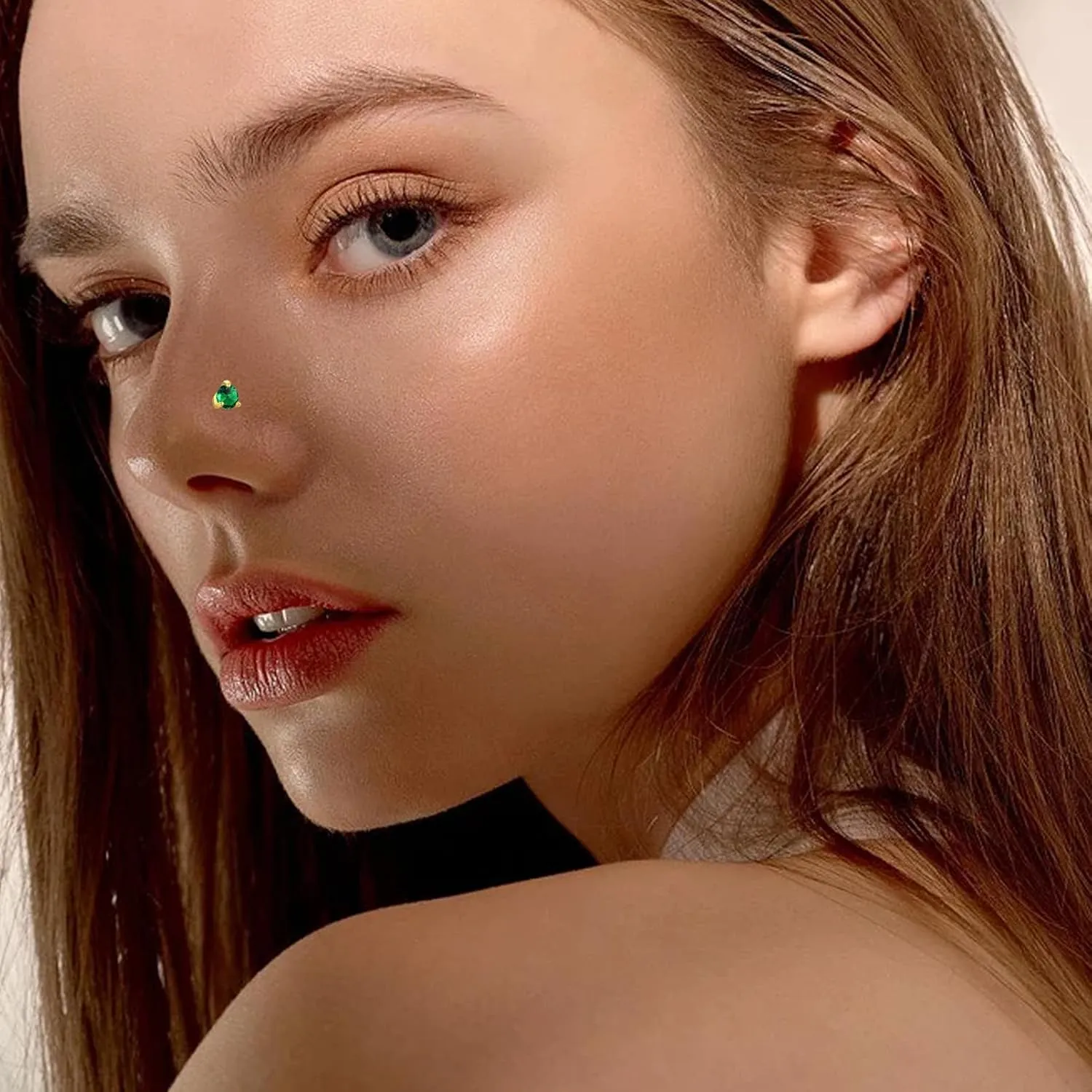 14K Gold Nose Ring Studs for Women Nose Ring Piercing Real Diamond Nose Stud Screw Nose Rings 20 Gauge Hypoallergenic Corkscrew Nose Rings Piercing Jewelry Gifts
