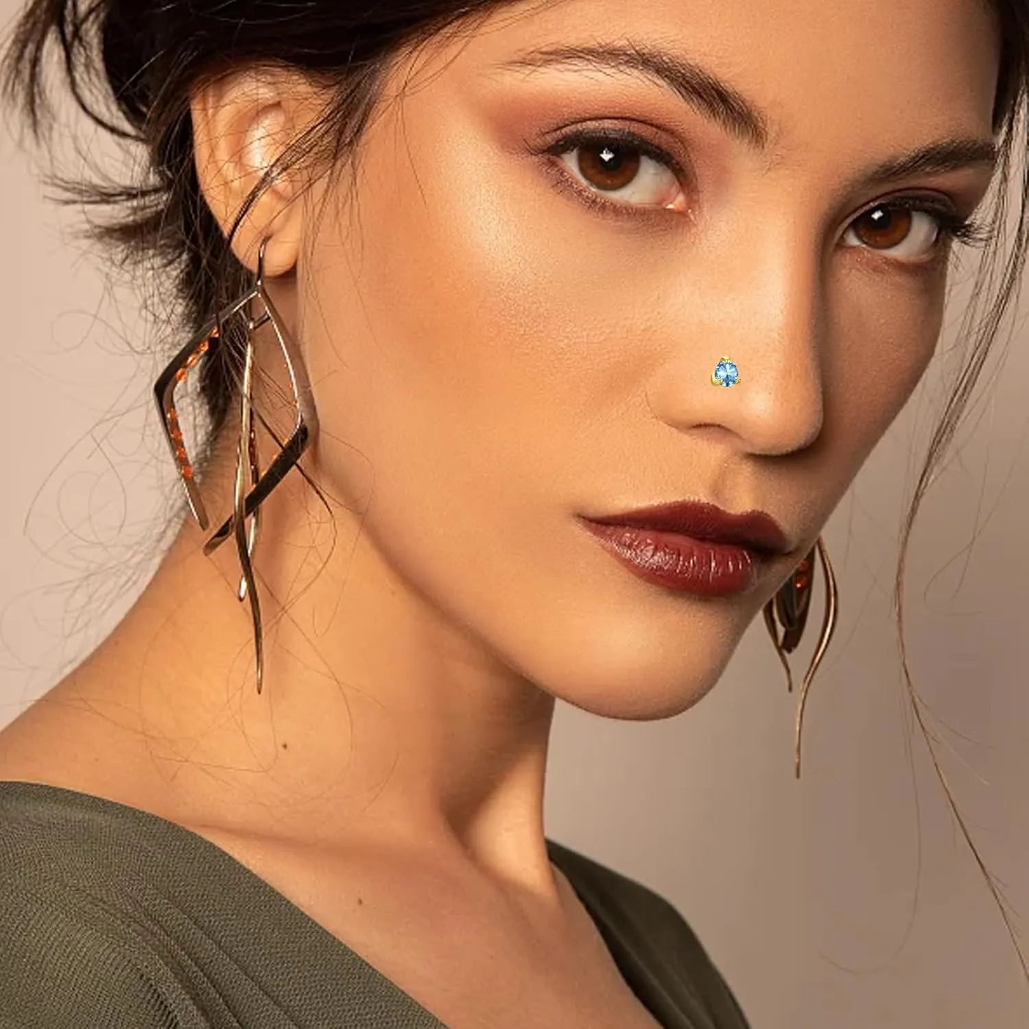 14K Gold Nose Ring Studs for Women Nose Ring Piercing Real Diamond Nose Stud Screw Nose Rings 20 Gauge Hypoallergenic Corkscrew Nose Rings Piercing Jewelry Gifts