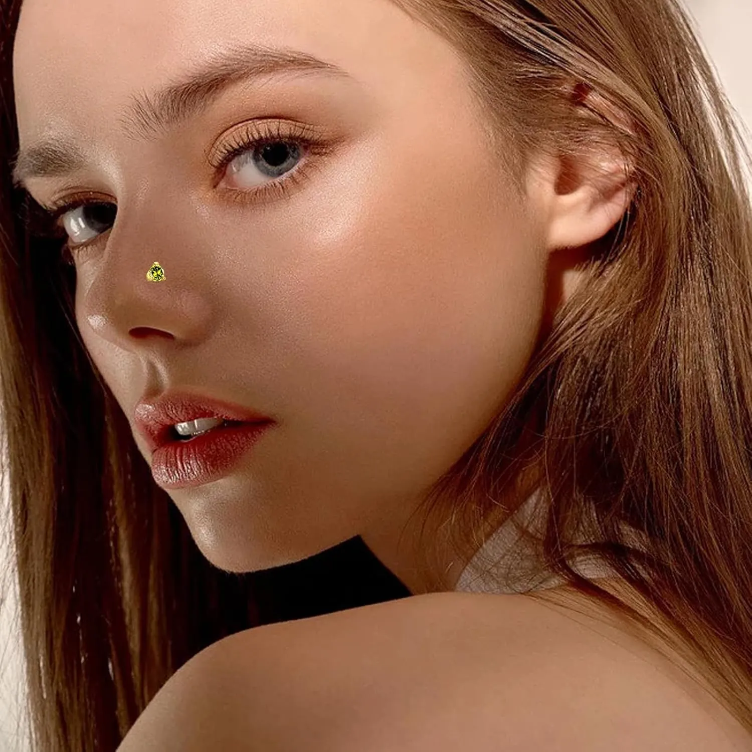14K Gold Nose Ring Studs for Women Nose Ring Piercing Real Diamond Nose Stud Screw Nose Rings 20 Gauge Hypoallergenic Corkscrew Nose Rings Piercing Jewelry Gifts