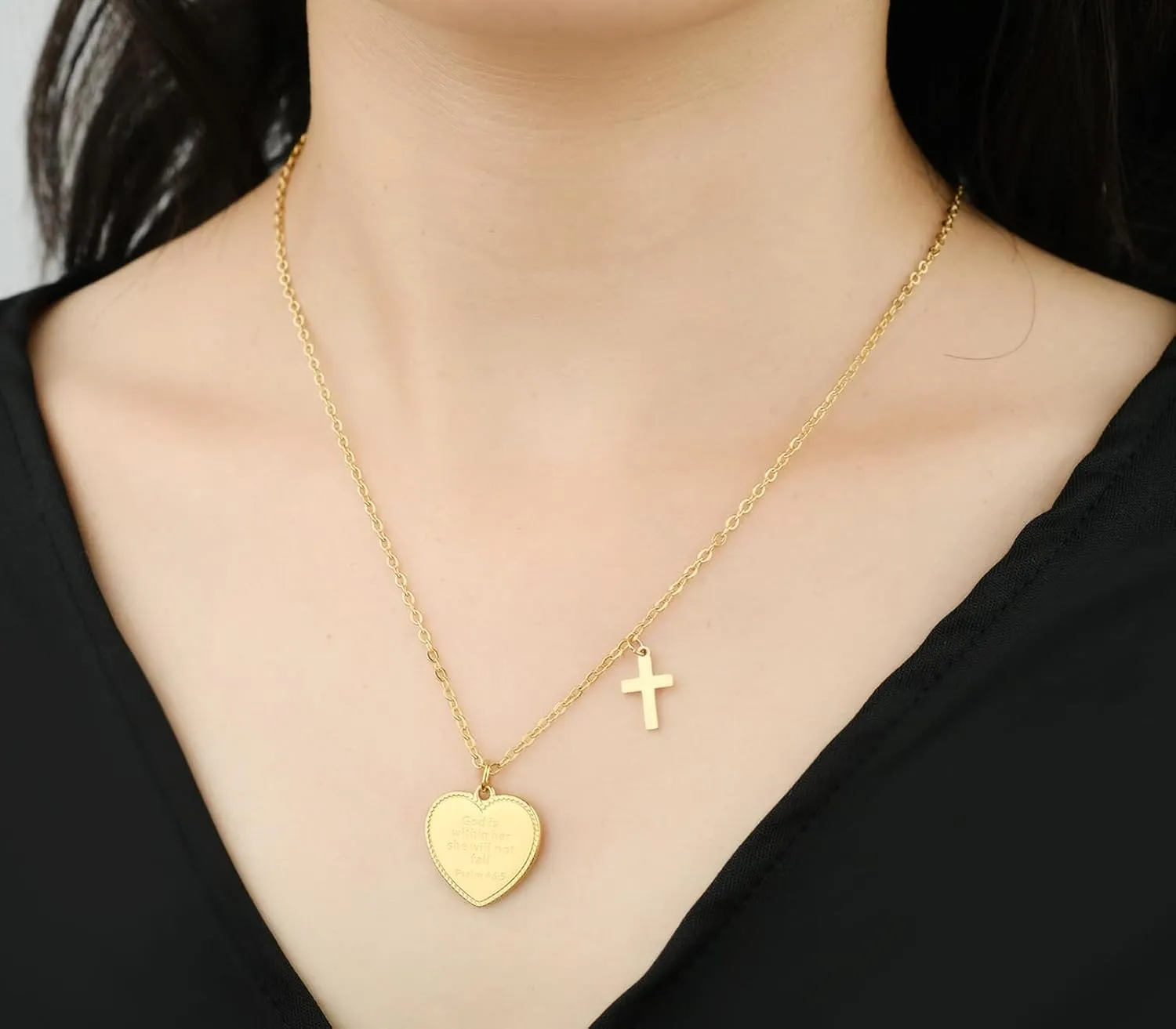 14K Gold Plated Engraved Coin Pendant Necklace for Women Christian Bible Verse Cross Necklace Prayer Faith Religious Jewelry Gifts