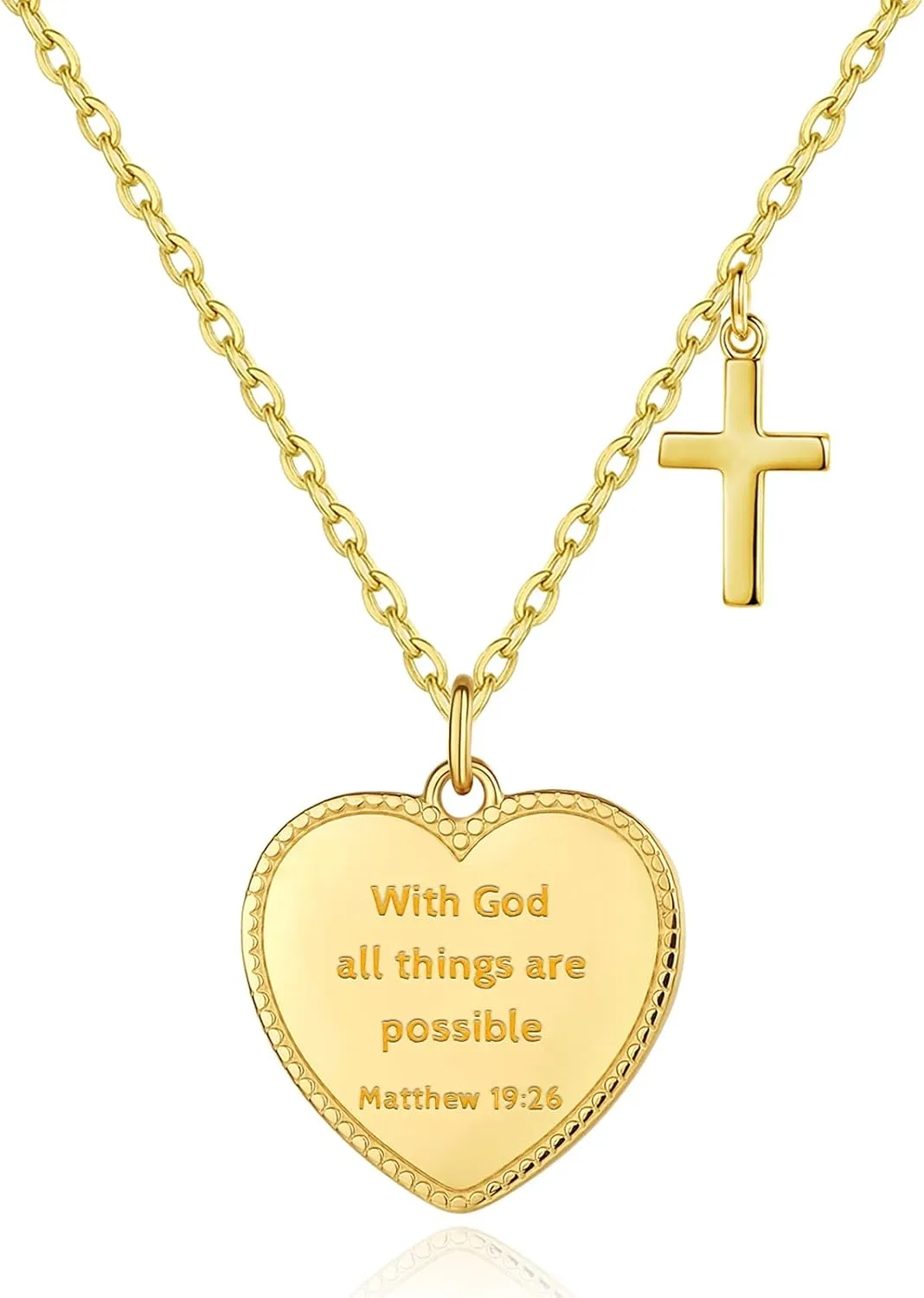 14K Gold Plated Engraved Coin Pendant Necklace for Women Christian Bible Verse Cross Necklace Prayer Faith Religious Jewelry Gifts