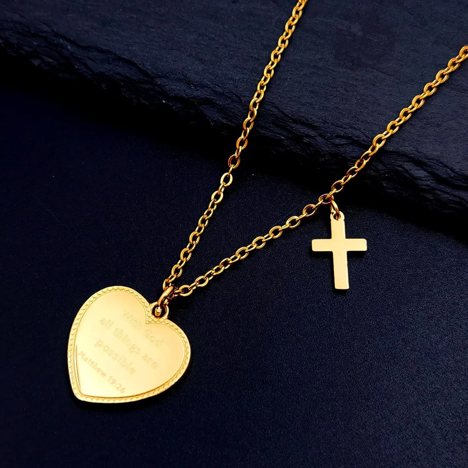 14K Gold Plated Engraved Coin Pendant Necklace for Women Christian Bible Verse Cross Necklace Prayer Faith Religious Jewelry Gifts