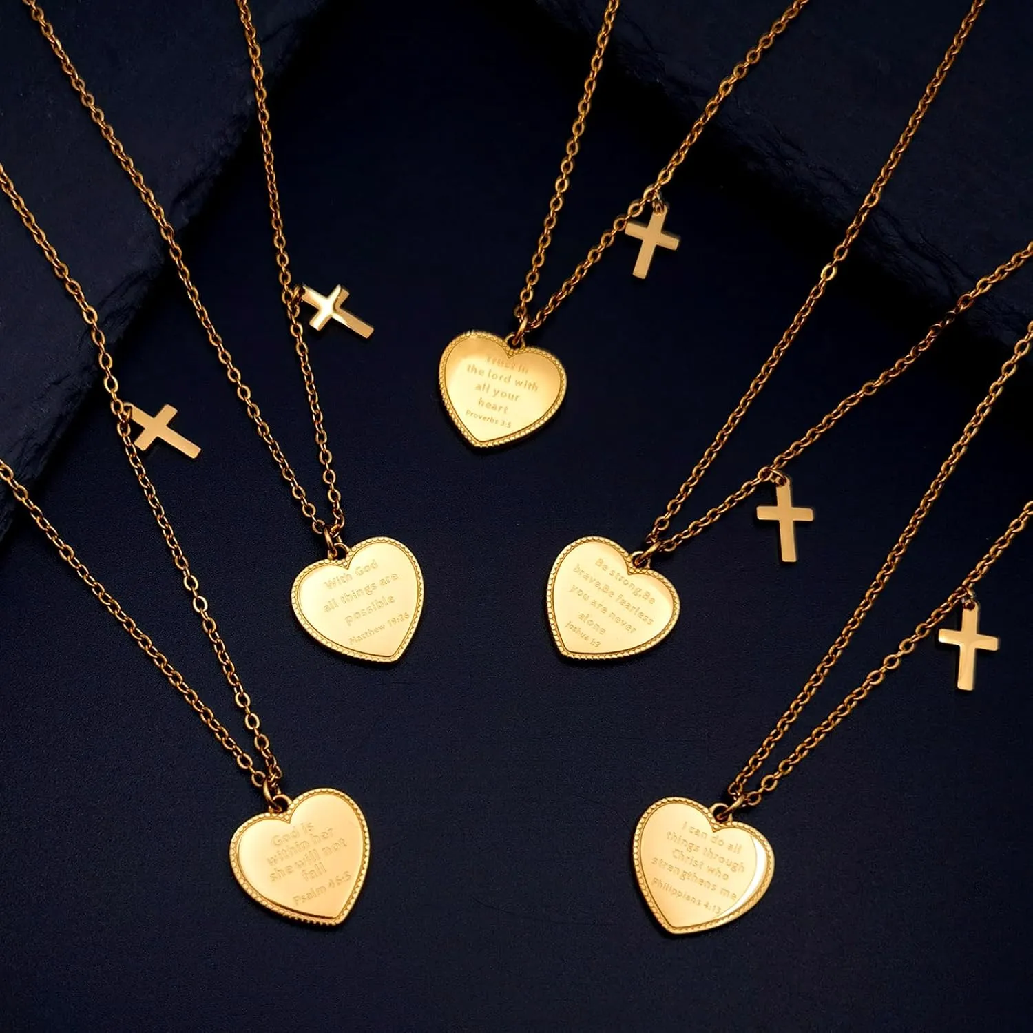 14K Gold Plated Engraved Coin Pendant Necklace for Women Christian Bible Verse Cross Necklace Prayer Faith Religious Jewelry Gifts