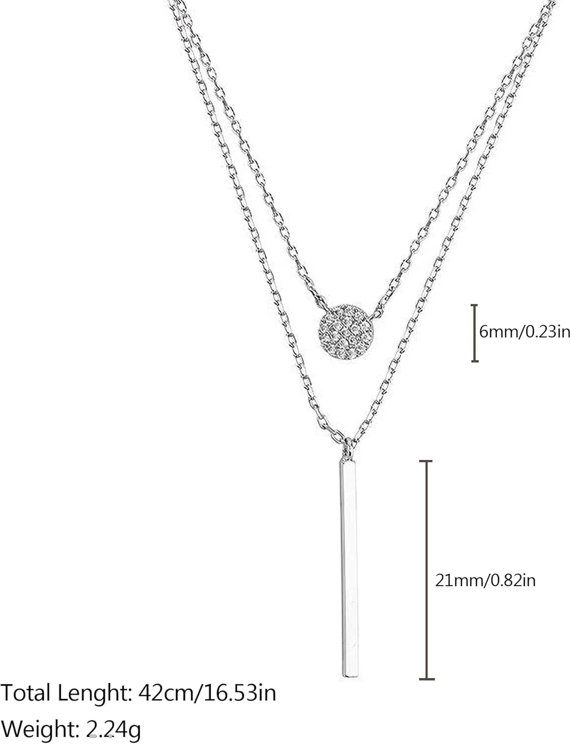 14K Gold Plated Layered Necklaces for Women 925 Sterling Silver Bar Charm Choker Double Circle Layered Y Clavicle Pendant Necklace Adjustable Chain Necklace Birthday Christmas Gifts for Her
