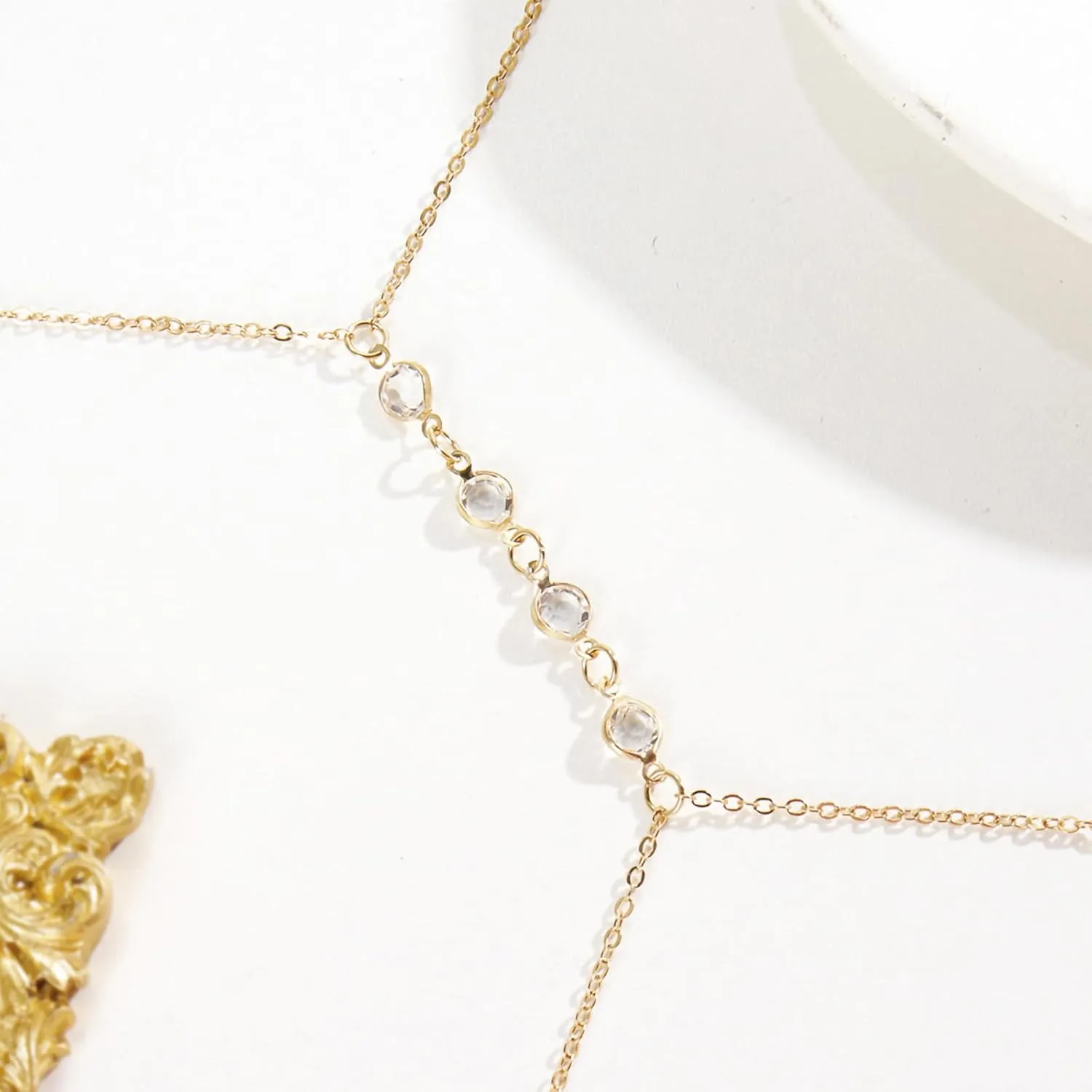14K Gold Sexy Body Chains for Women, Layered Rhinestone Crossover Bikini Bra Body Jewelry, Summer Beach Crystal Belly Waist Chain