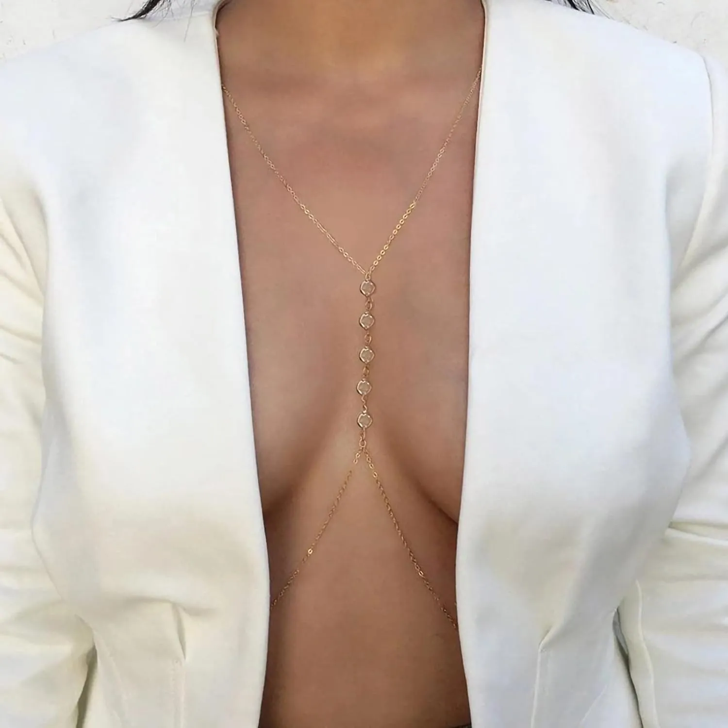 14K Gold Sexy Body Chains for Women, Layered Rhinestone Crossover Bikini Bra Body Jewelry, Summer Beach Crystal Belly Waist Chain