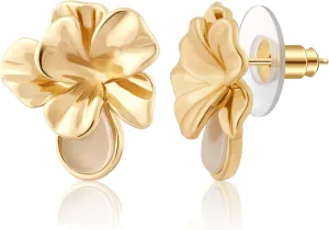 14K Gold Stud Earrings for Women - Hypoallergenic Nickel-Free Teardrop Flower Design, Dainty Trendy Earrings Studs for Sensitive Ears, 0.63in x 0.67in Elegant Jewelry Gift