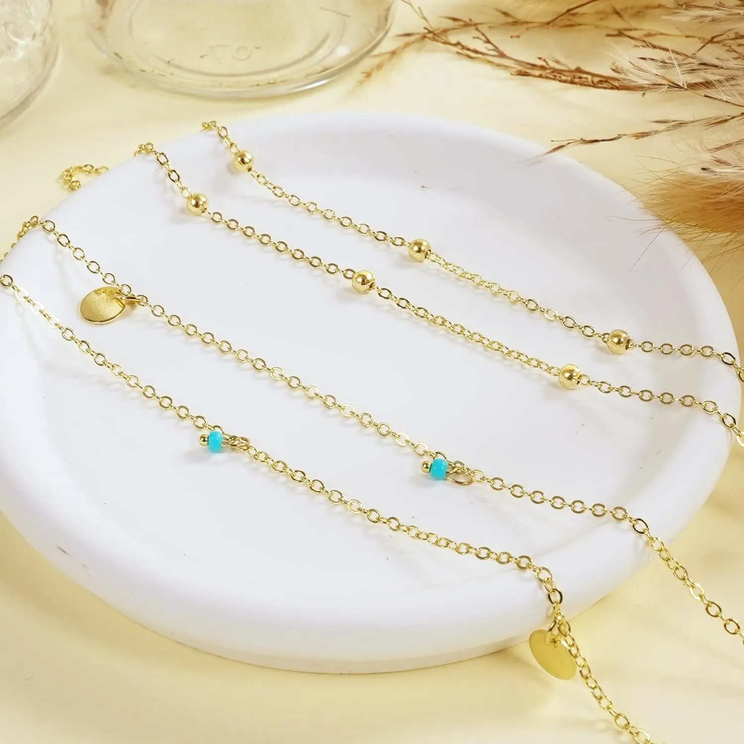 14K Gold Waist Chain for Women, 2Pcs Adjustable Pearl Beads Body Chain, Sexy Layered Summer Beach Bikini Belly Jewelry Accessories