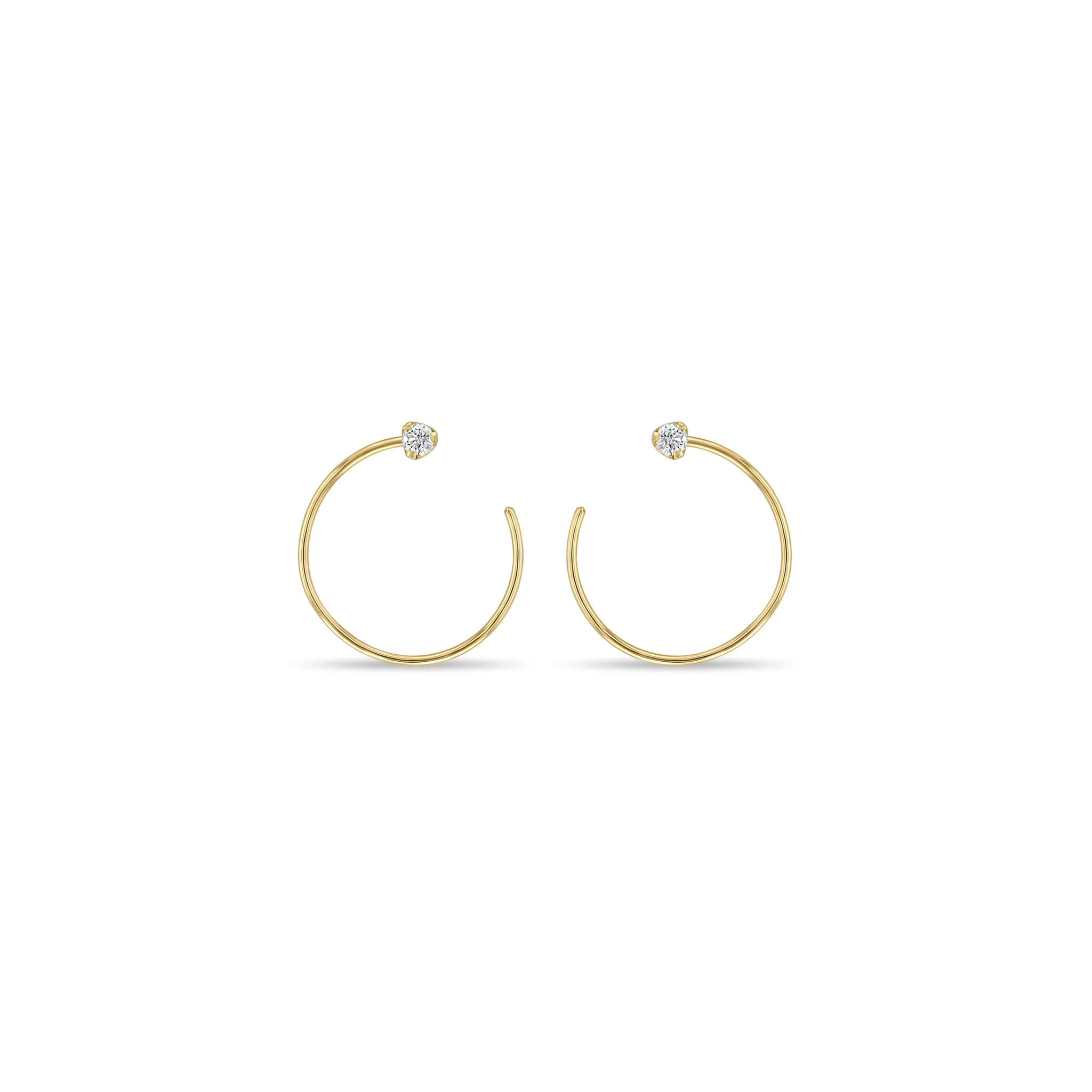 14k Prong Diamond Front Facing Threader Hoops