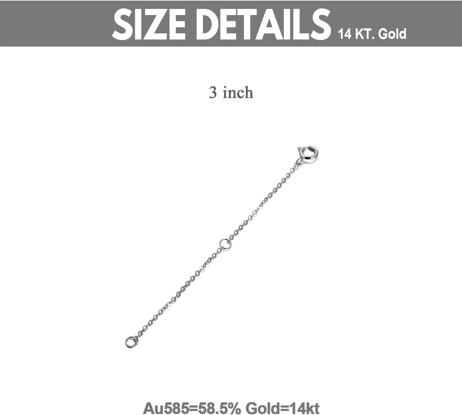 14K Solid Gold Chain Necklace Extender 3 Inch, Delicate Durable Adjustable Gold Chain Extender for Gold Necklace Bracelet