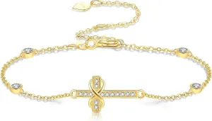 14k Solid Gold Dainty Bracelet14k Real Gold Delicate Gift For Women Christmas Birthday Valentine'S Day Gift