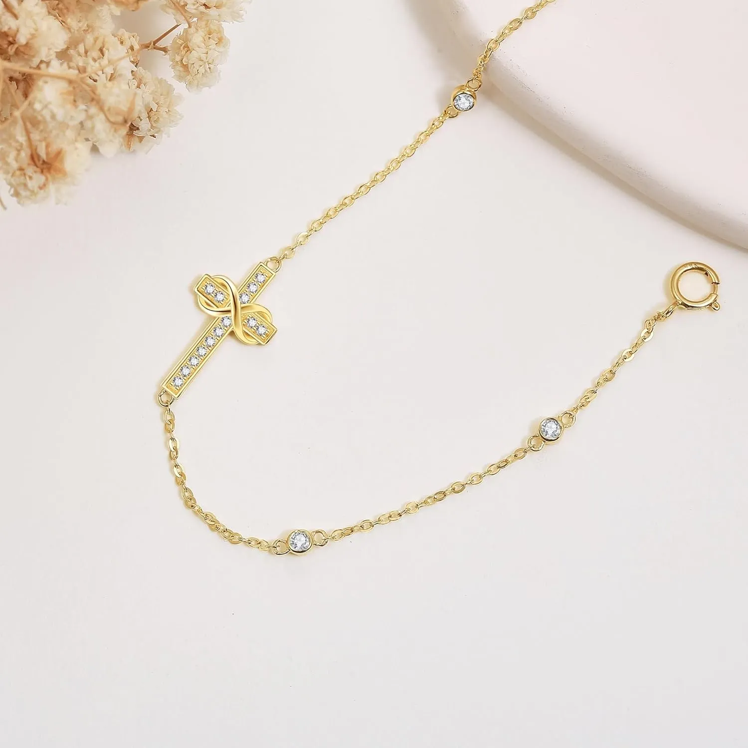 14k Solid Gold Dainty Bracelet14k Real Gold Delicate Gift For Women Christmas Birthday Valentine'S Day Gift