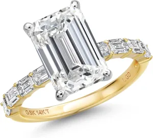 14K Two Tone Gold 1-4 Carat IGI Certified Emerald Cut Lab Grown Diamond Engagement Ring for Women | E-F Color | VS1-VS2 Clarity | Wedding Anniversary Gold Ring For Women | Available In Size 5 to 9