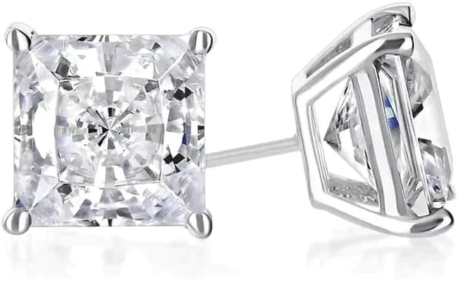 14k White Gold 1/4Ct Solitaire Princess Created White Diamond (G-H, I1) Stud Earrings