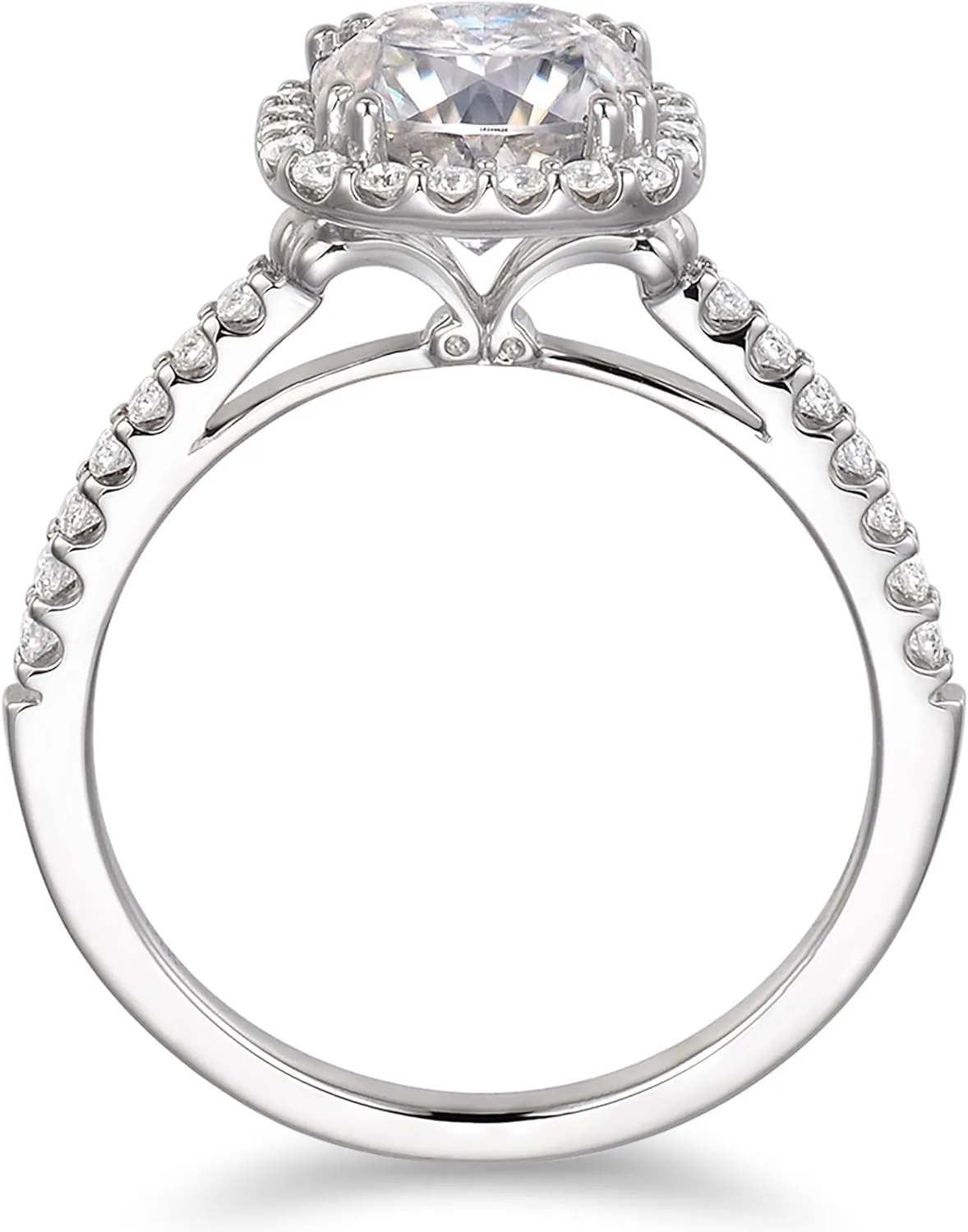 14K White Gold Moissanite Engagement Rings, 14K 2 Carat Cushion Cut Moissanite Ring, 2ct Cushion Cut Halo Engagement Ring