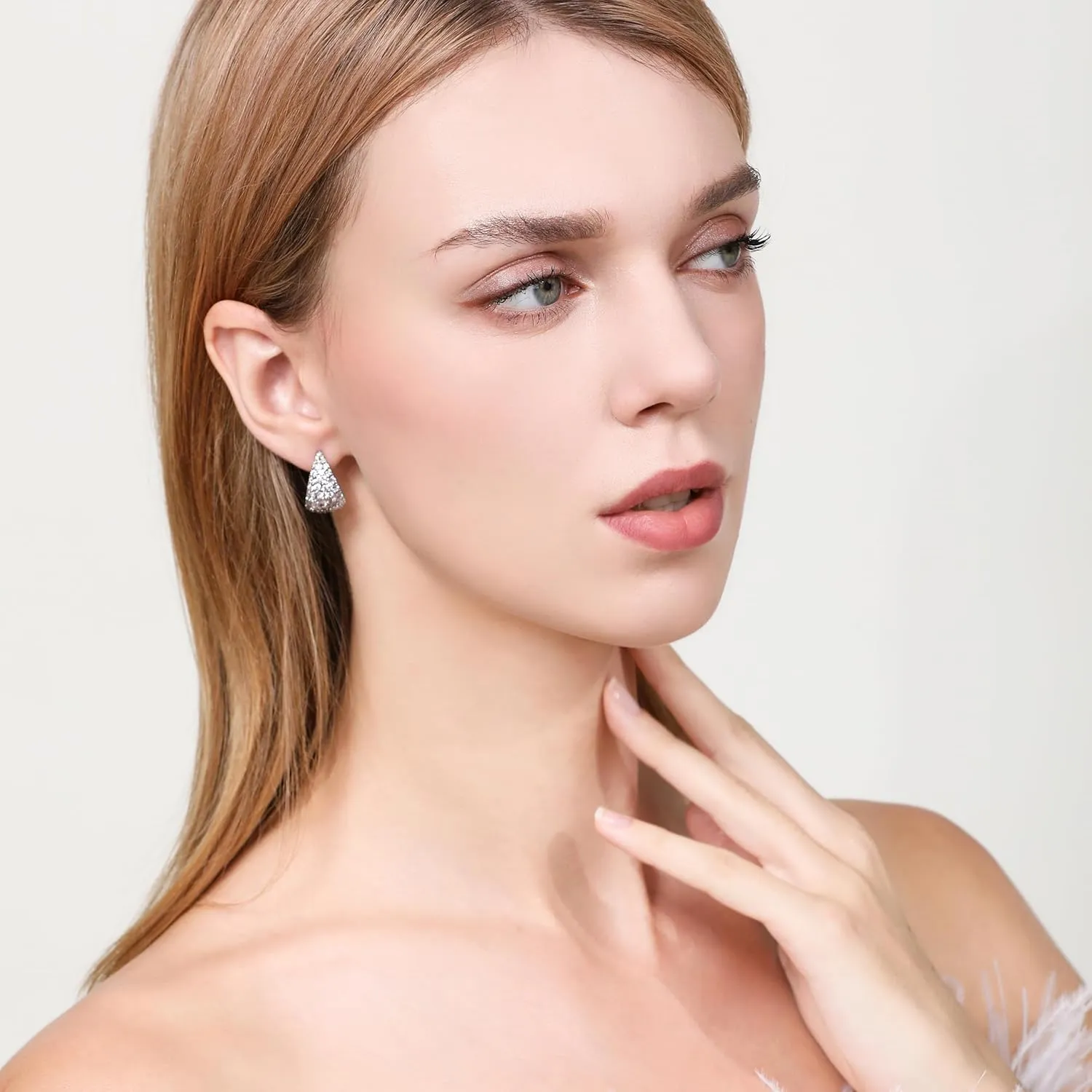 14K White Gold Plated Silver Hoop Earrings for Women, Light Weight Huggie Earrings for Women20mm,30mm,40mm Trendy CZ Drop Dangle Earrings with S925 Stertling Silver Post, Hypoallergenic Jewelry for Gifts.