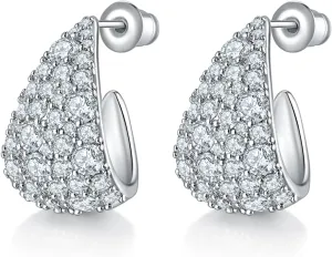 14K White Gold Plated Silver Hoop Earrings for Women, Light Weight Huggie Earrings for Women20mm,30mm,40mm Trendy CZ Drop Dangle Earrings with S925 Stertling Silver Post, Hypoallergenic Jewelry for Gifts.