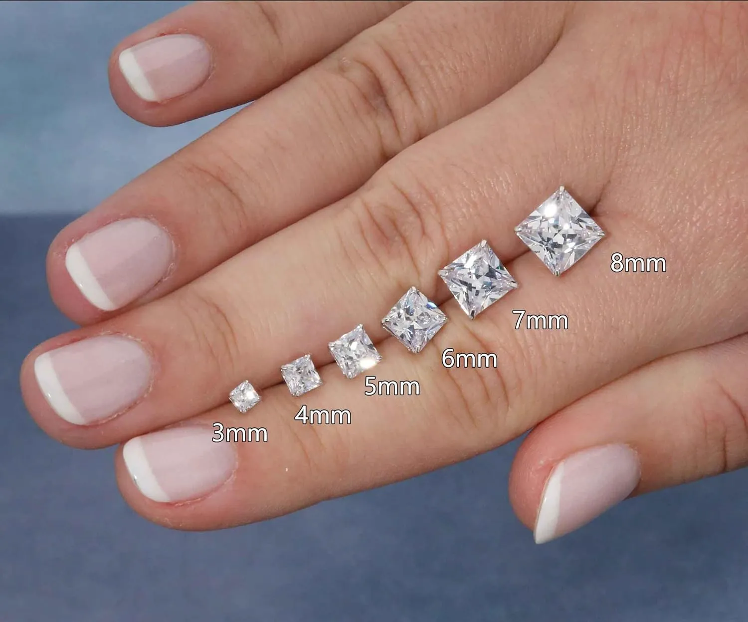 14k White Gold Princess Cut CZ Stud Earrings Real Gold Cubic Zirconia Studs with Solid Gold Backs Square