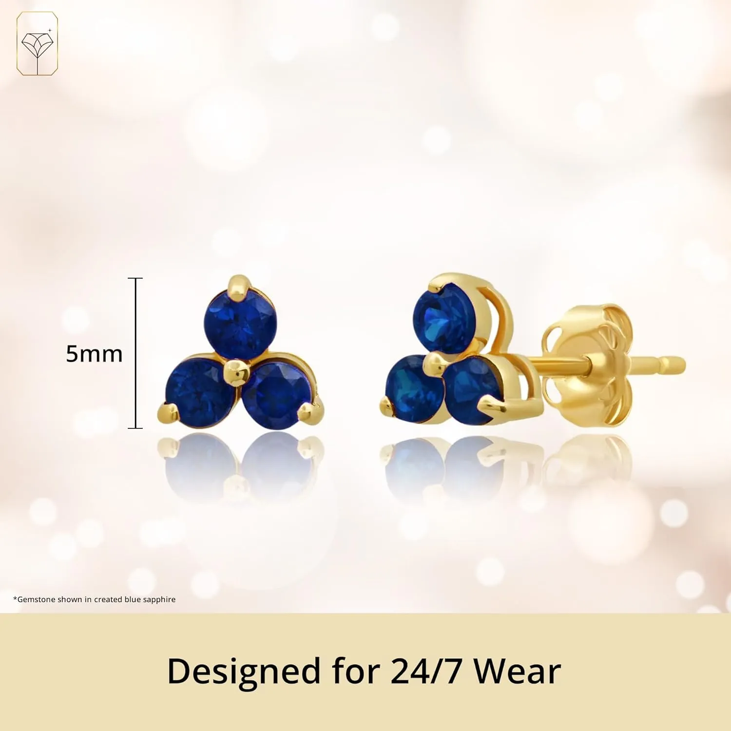 14k White or Yellow Gold Small Gemstone Trio Round Stud Earrings for Women with Push Backs and Birthstones by MAX   STONE