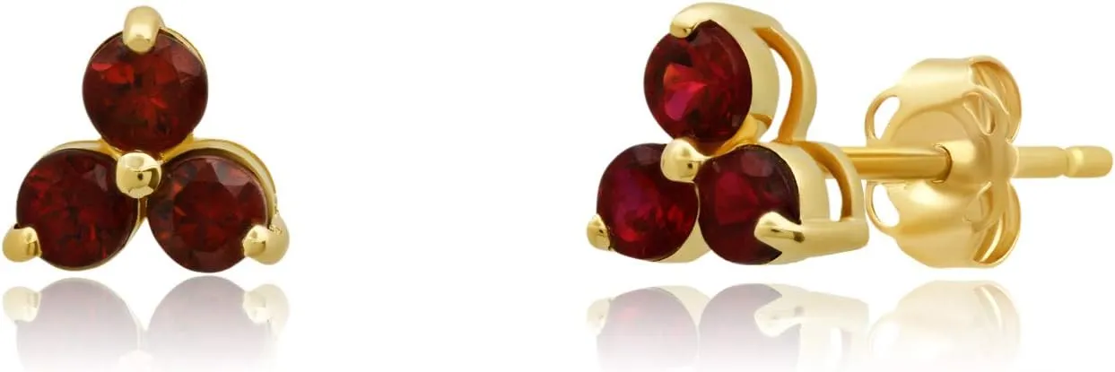 14k White or Yellow Gold Small Gemstone Trio Round Stud Earrings for Women with Push Backs and Birthstones by MAX   STONE