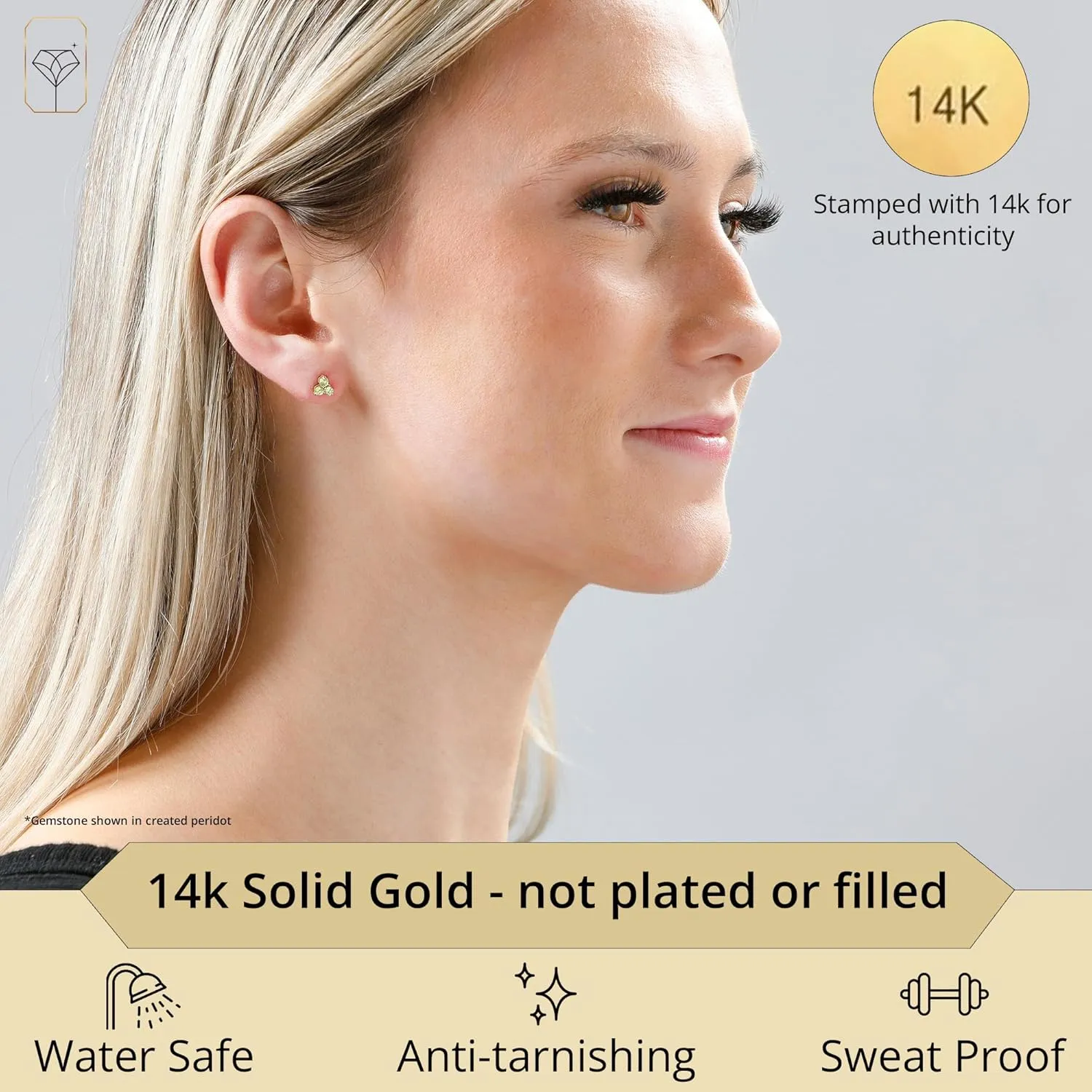 14k White or Yellow Gold Small Gemstone Trio Round Stud Earrings for Women with Push Backs and Birthstones by MAX   STONE