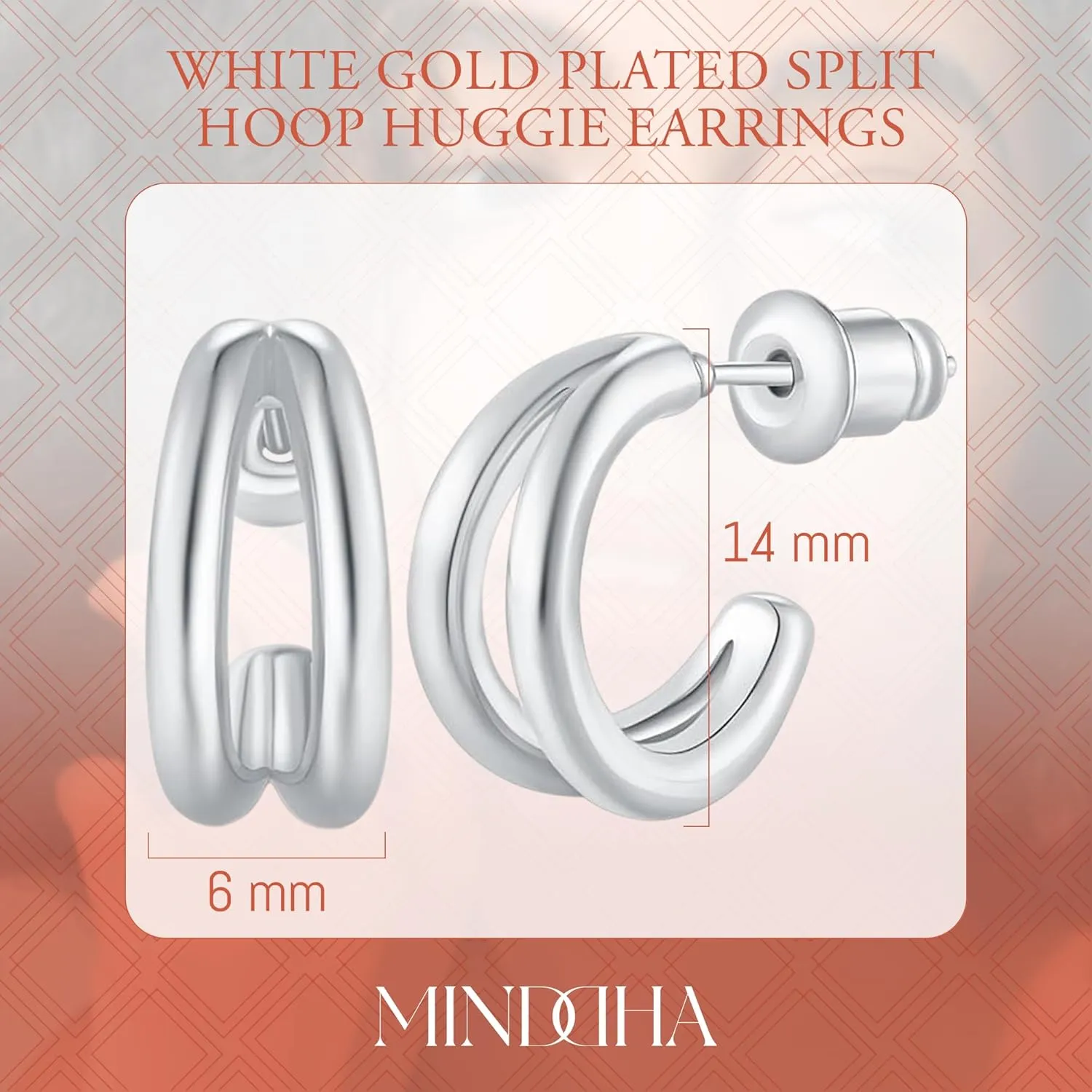 14K White/Yellow Gold Plated 925 Sterling Silver Post| Double Hoop Earrings for Women| Dainty Huggie Hoops| Split Hoop Earrings| Double Huggie| 15mm Diameter