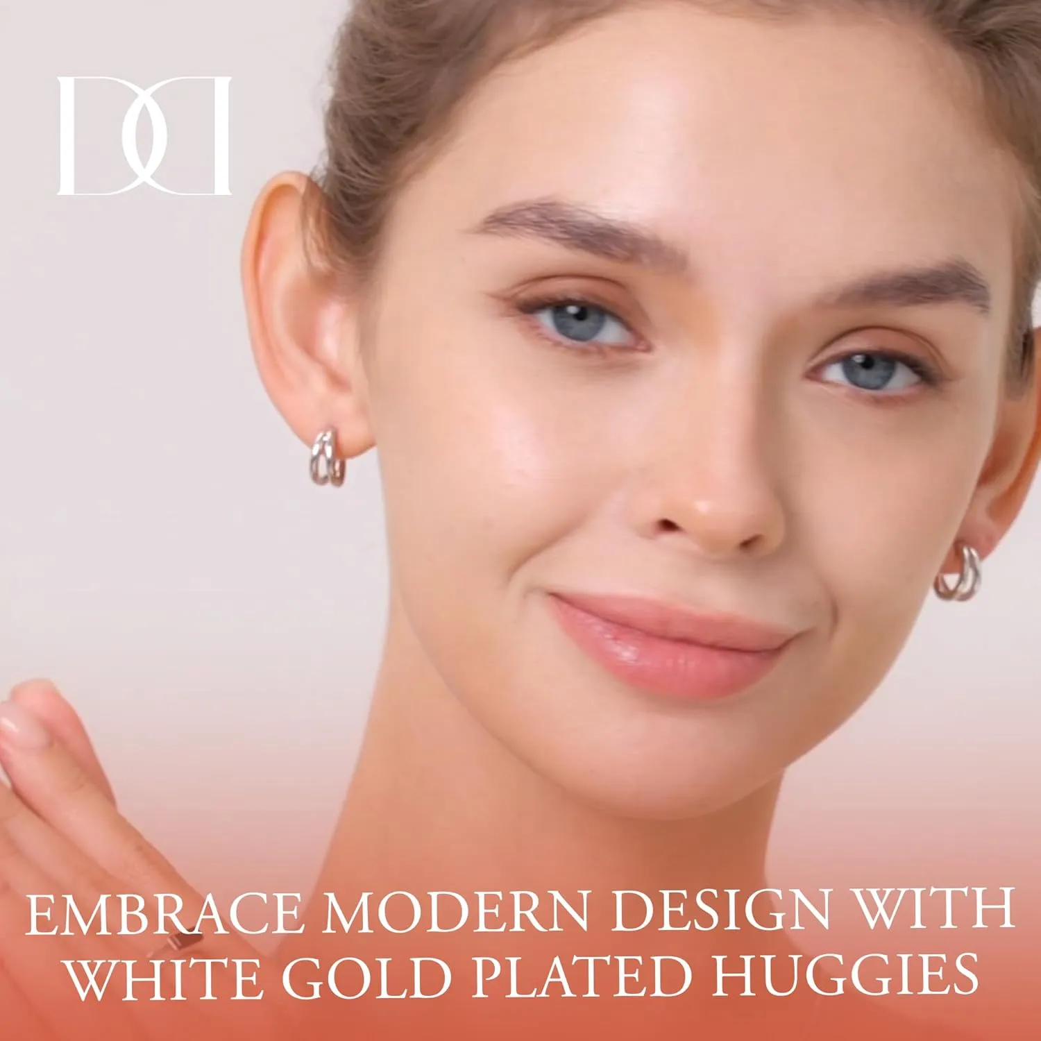 14K White/Yellow Gold Plated 925 Sterling Silver Post| Double Hoop Earrings for Women| Dainty Huggie Hoops| Split Hoop Earrings| Double Huggie| 15mm Diameter