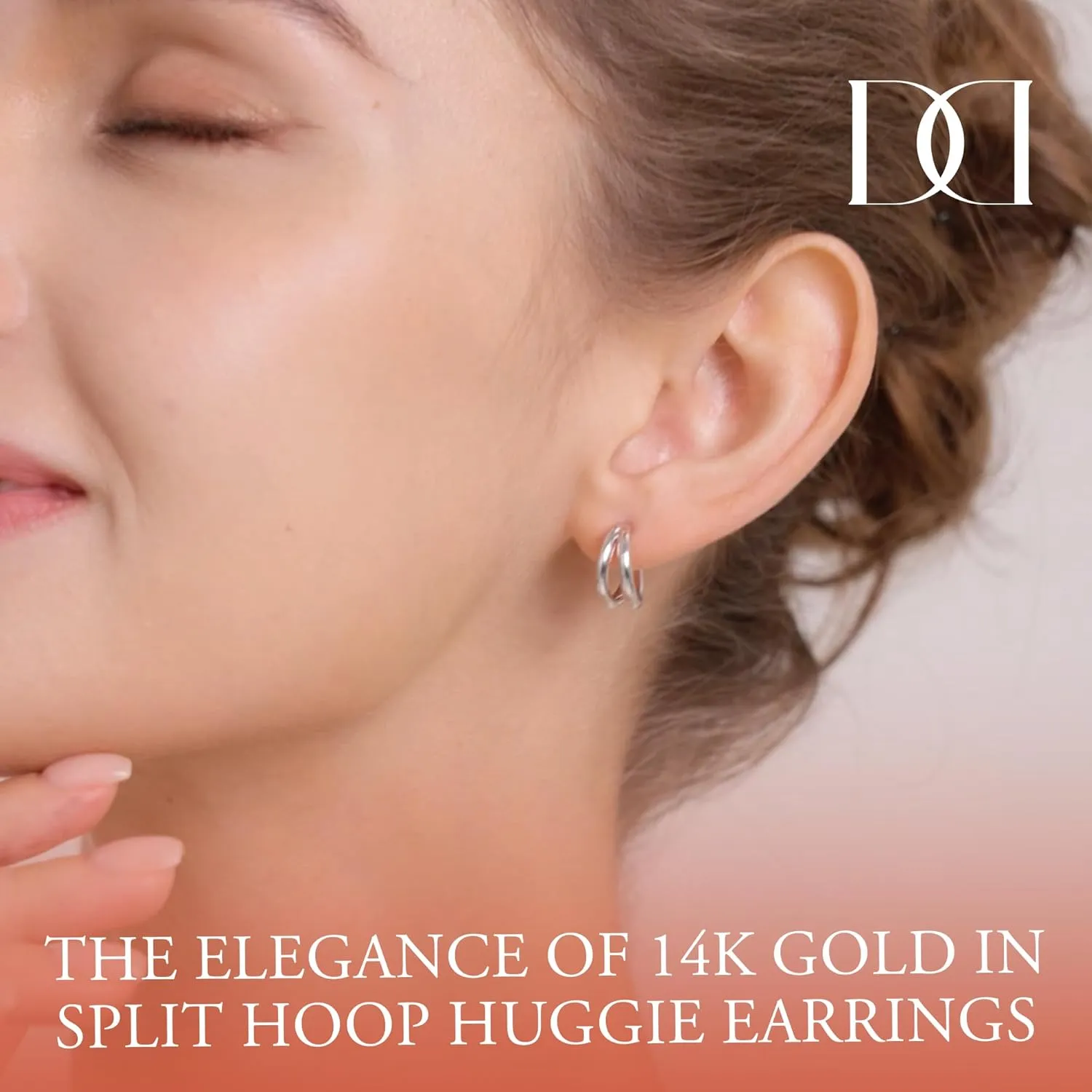 14K White/Yellow Gold Plated 925 Sterling Silver Post| Double Hoop Earrings for Women| Dainty Huggie Hoops| Split Hoop Earrings| Double Huggie| 15mm Diameter