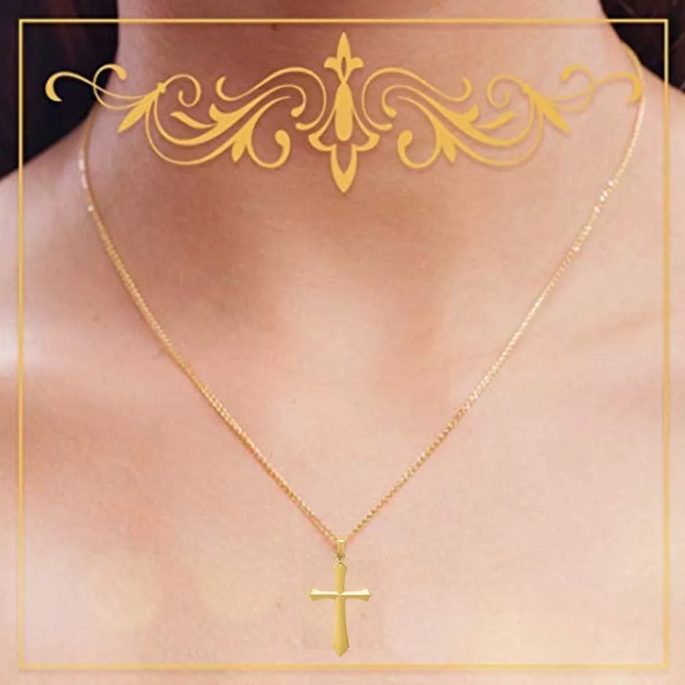 14K Yellow Gold and 14K White Gold Various Sizes Cross Religious Pendant Charm Necklaces Polished Fine Jewelry for Women and Men