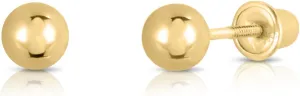 14k Yellow Gold Ball Stud Earrings with Secure Screw-backs