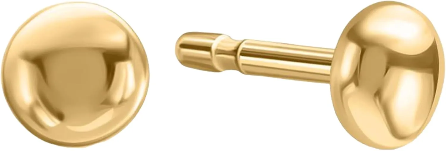 14K Yellow Gold Stud Earrings, Push Back, Minimalist, Formal, No Gemstone, 2 Count, Polished, Nickel Free