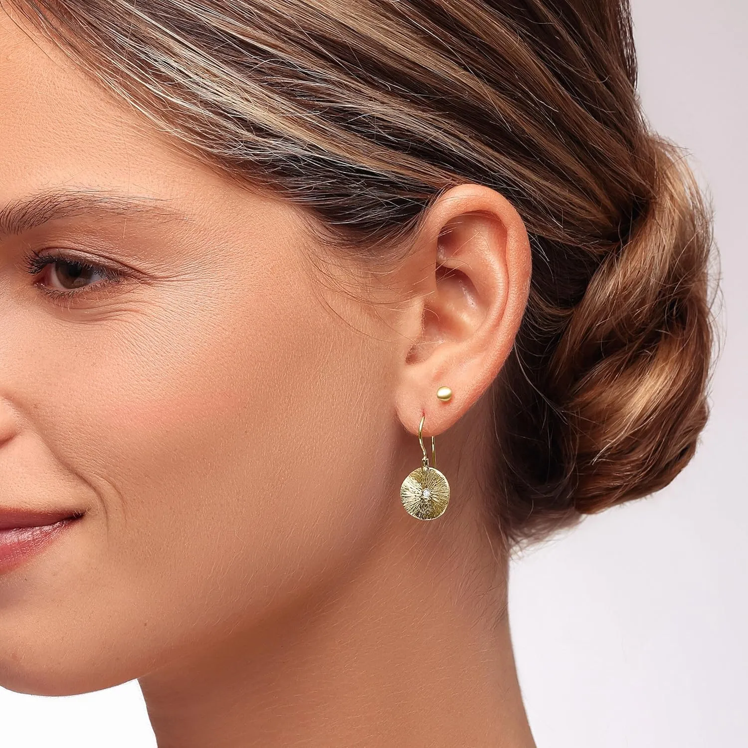 14K Yellow Gold Stud Earrings, Push Back, Minimalist, Formal, No Gemstone, 2 Count, Polished, Nickel Free