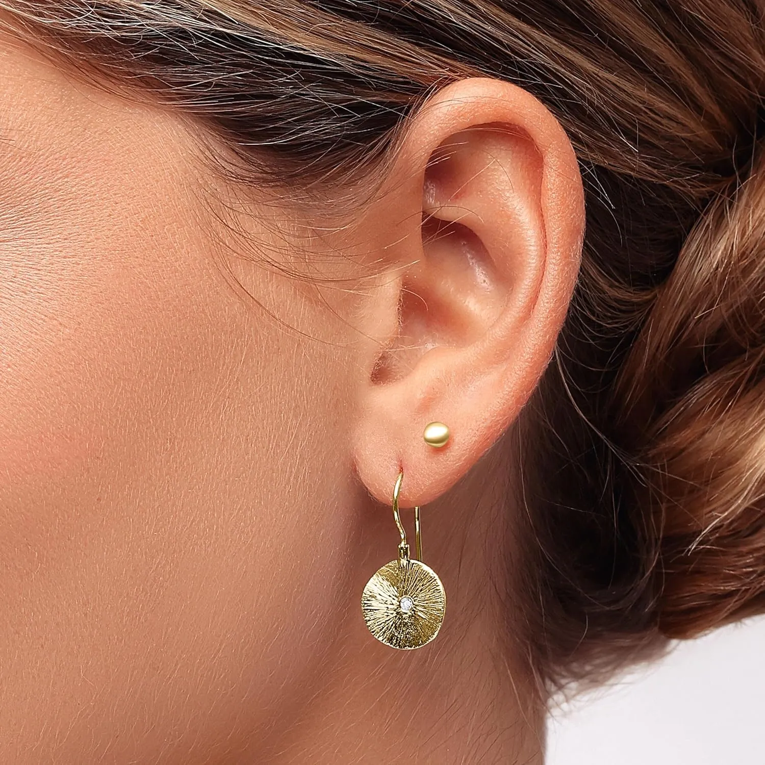 14K Yellow Gold Stud Earrings, Push Back, Minimalist, Formal, No Gemstone, 2 Count, Polished, Nickel Free