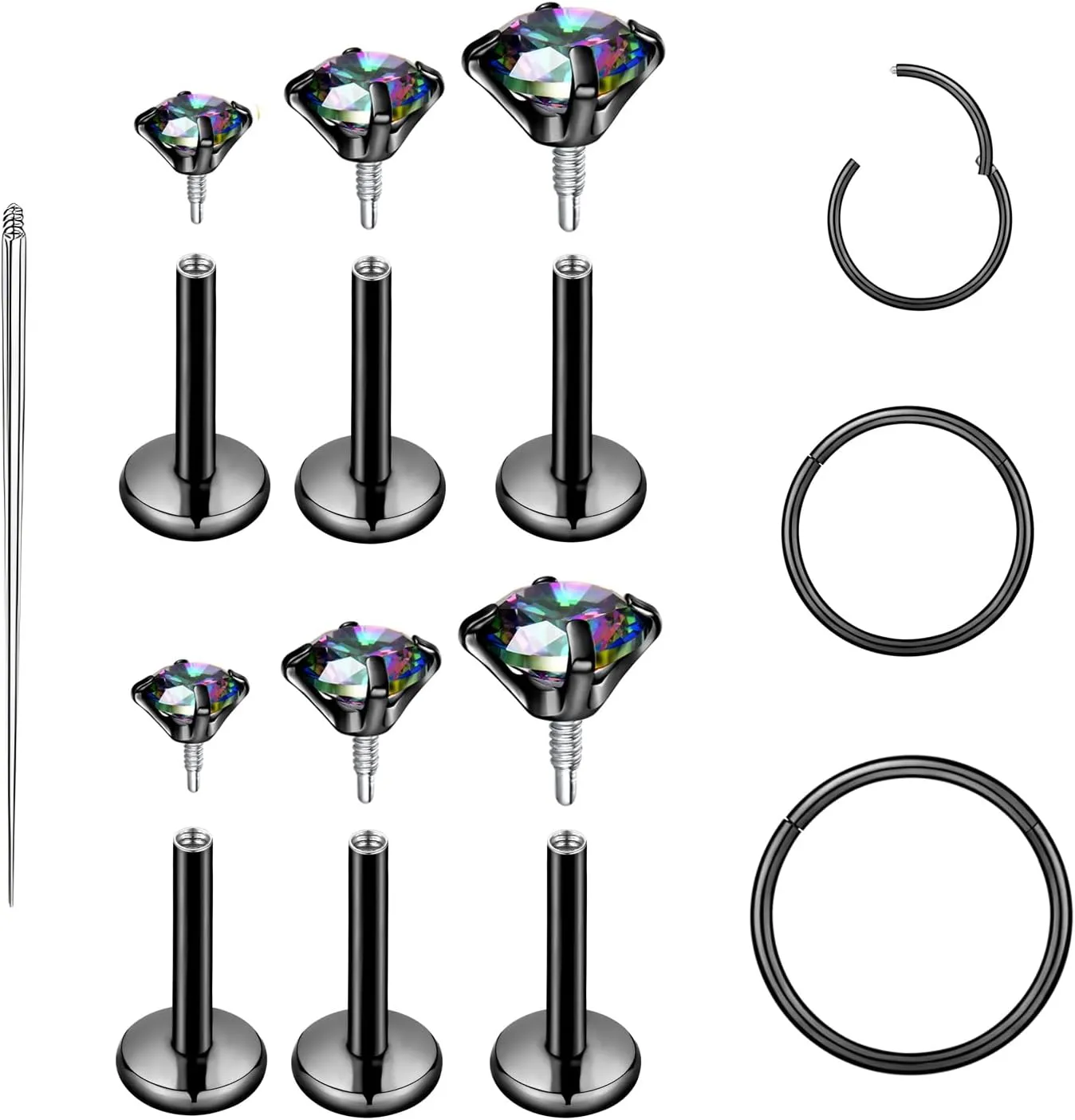16G 18G Surgical Steel Internal Thread Stud Piercing Jewelry Set Nose Medusa Lip Labret Stud Hypoallergenic Clicker Hoop Septum Rings Cartilage Tragus Helix Conch Earrings for Women Men