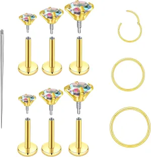16G 18G Surgical Steel Internal Thread Stud Piercing Jewelry Set Nose Medusa Lip Labret Stud Hypoallergenic Clicker Hoop Septum Rings Cartilage Tragus Helix Conch Earrings for Women Men