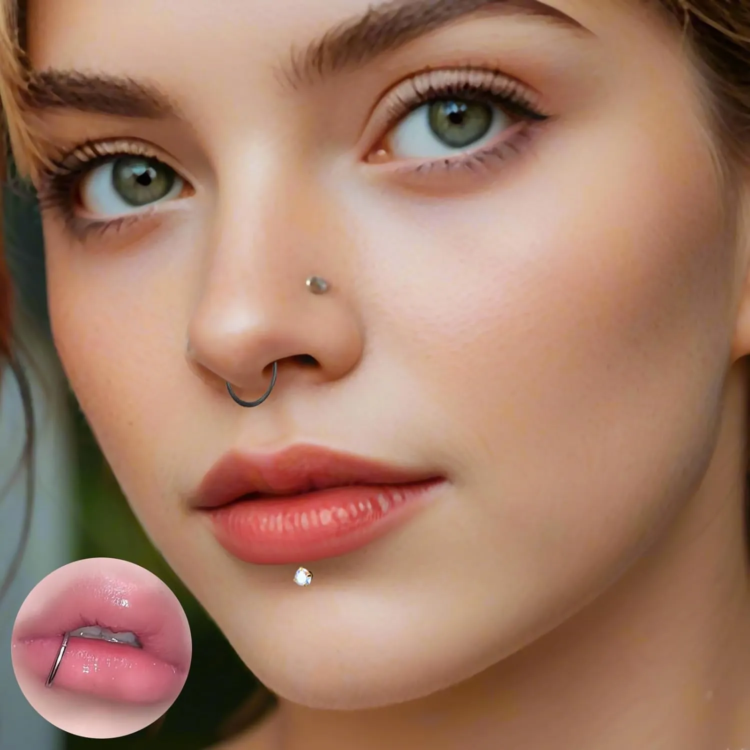 16G 18G Surgical Steel Internal Thread Stud Piercing Jewelry Set Nose Medusa Lip Labret Stud Hypoallergenic Clicker Hoop Septum Rings Cartilage Tragus Helix Conch Earrings for Women Men