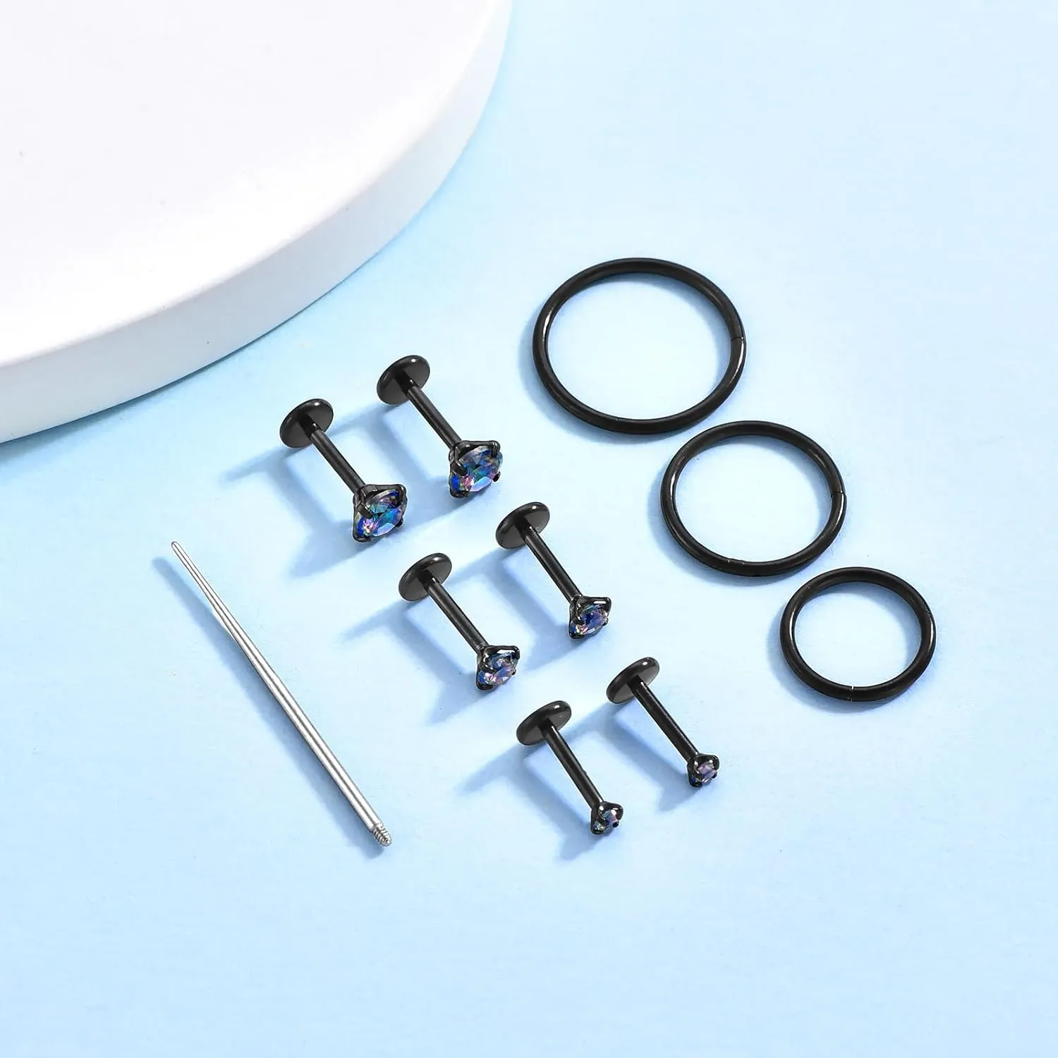 16G 18G Surgical Steel Internal Thread Stud Piercing Jewelry Set Nose Medusa Lip Labret Stud Hypoallergenic Clicker Hoop Septum Rings Cartilage Tragus Helix Conch Earrings for Women Men