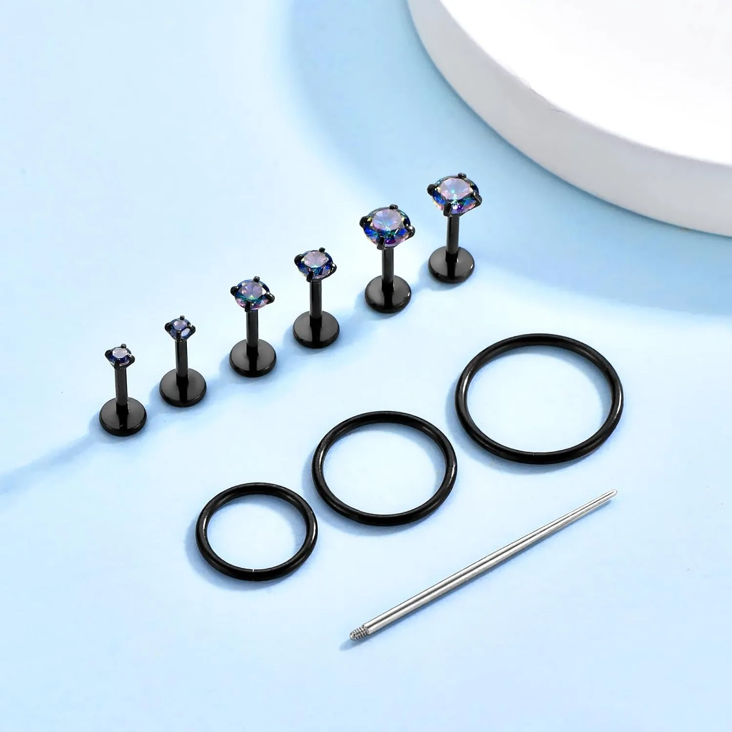16G 18G Surgical Steel Internal Thread Stud Piercing Jewelry Set Nose Medusa Lip Labret Stud Hypoallergenic Clicker Hoop Septum Rings Cartilage Tragus Helix Conch Earrings for Women Men