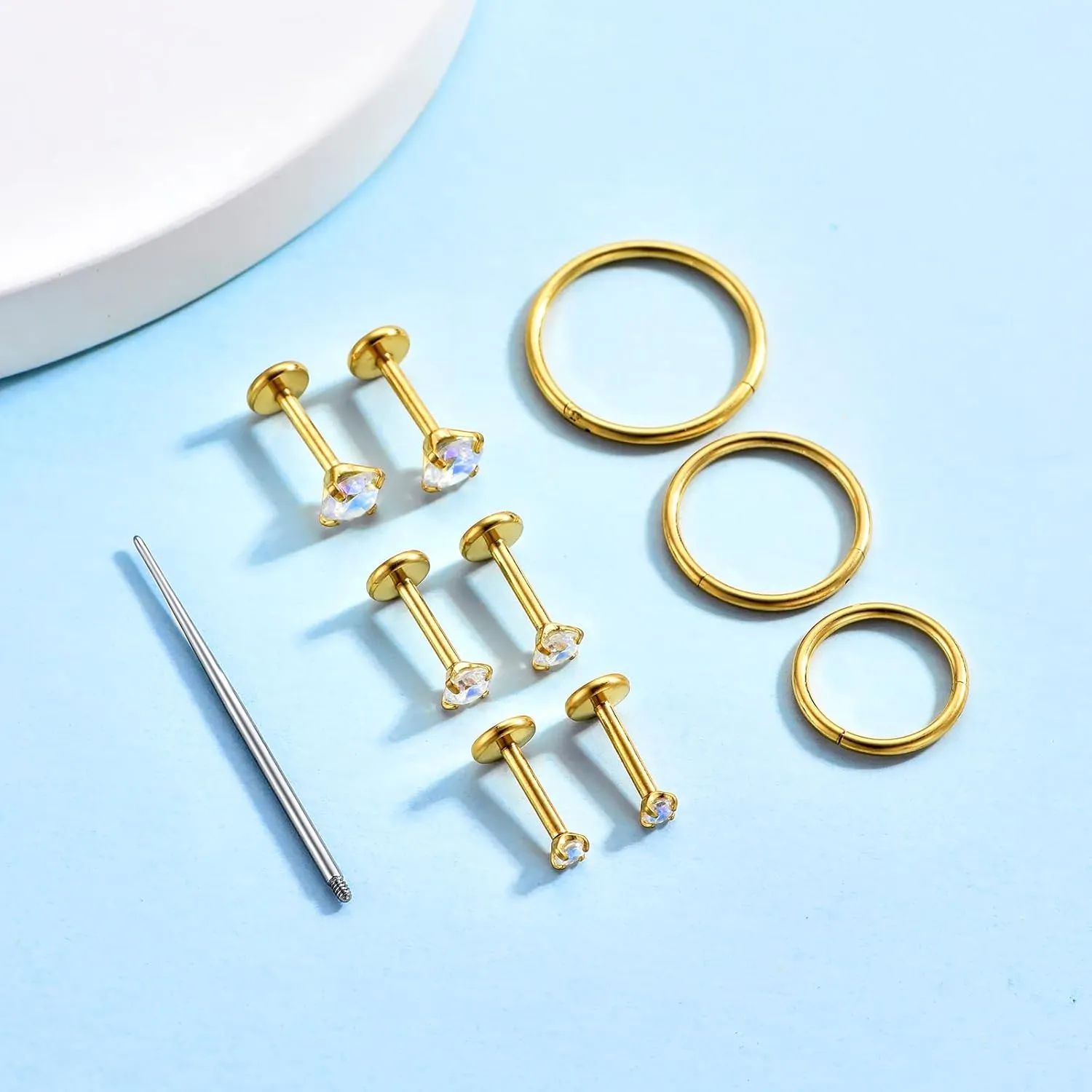 16G 18G Surgical Steel Internal Thread Stud Piercing Jewelry Set Nose Medusa Lip Labret Stud Hypoallergenic Clicker Hoop Septum Rings Cartilage Tragus Helix Conch Earrings for Women Men