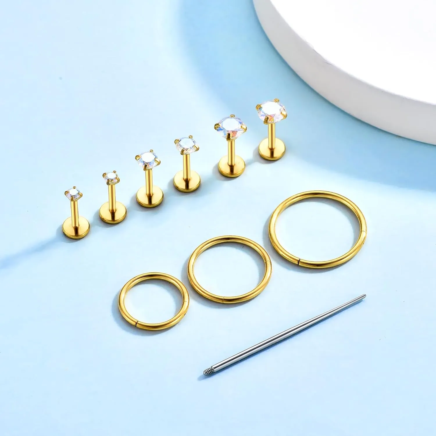 16G 18G Surgical Steel Internal Thread Stud Piercing Jewelry Set Nose Medusa Lip Labret Stud Hypoallergenic Clicker Hoop Septum Rings Cartilage Tragus Helix Conch Earrings for Women Men