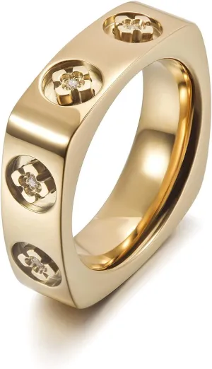 18K Diamond Crystal Clover Bands Statement Rings for Women and Men Infinity Interlocked Rolling Criss Cross Rings Cocktail Enhancer Finger Jewelry (one tone, 7)