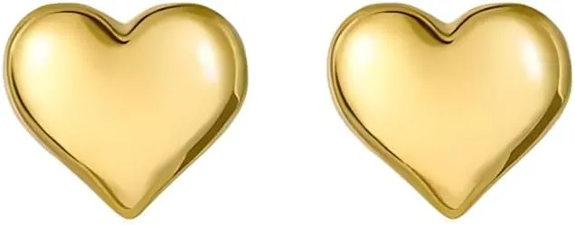 18K Gold Plated & Silver Chunky Heart & Bow Earrings for Women, Chunky Heart Dangle Hoops/Tiny Studs, Kawaii Dainty Hypoallergenic Jewelry for Multiple Piercings, Gift for Her