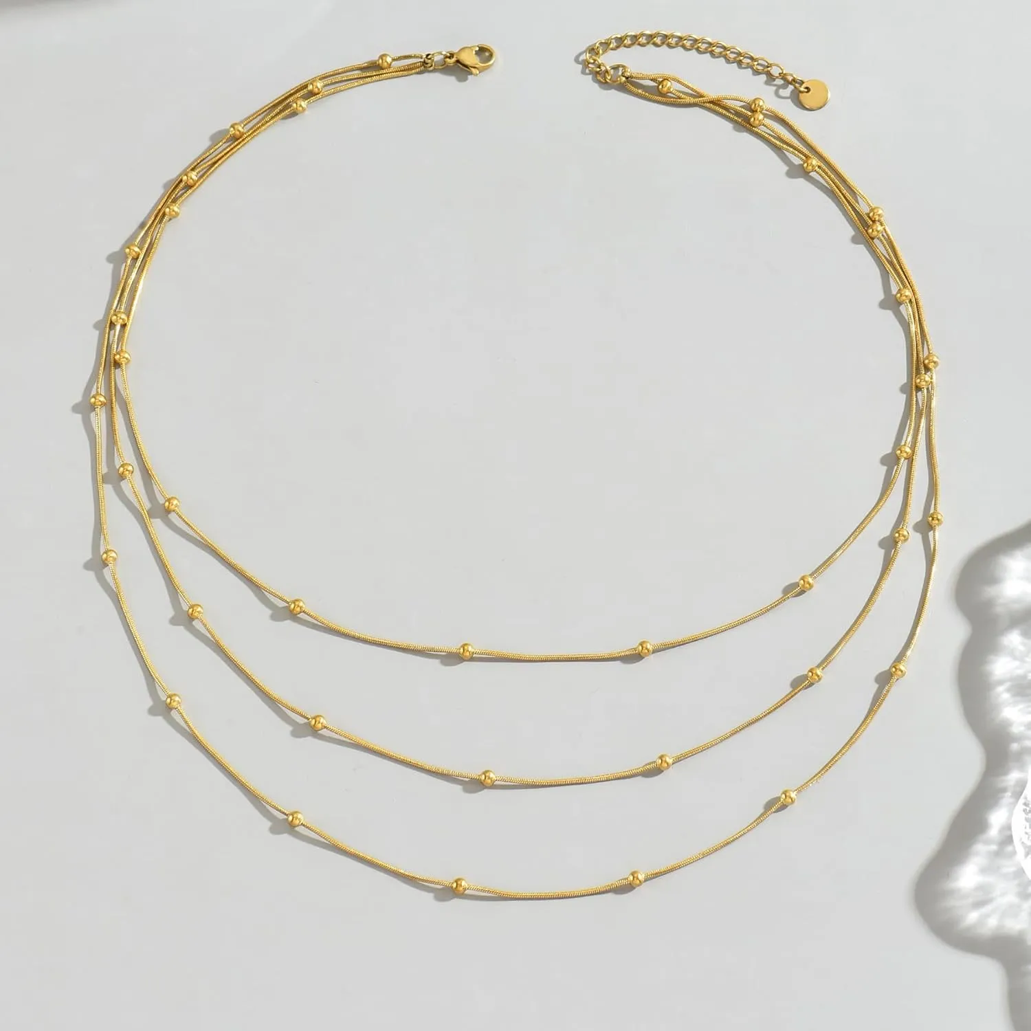 18K Gold Plated Layered Herringbone Necklaces for Women Dainty Layering Beaded Snake Chain Choker Moon Coin Pendant Necklace Trendy Stainless Steel Jewelry