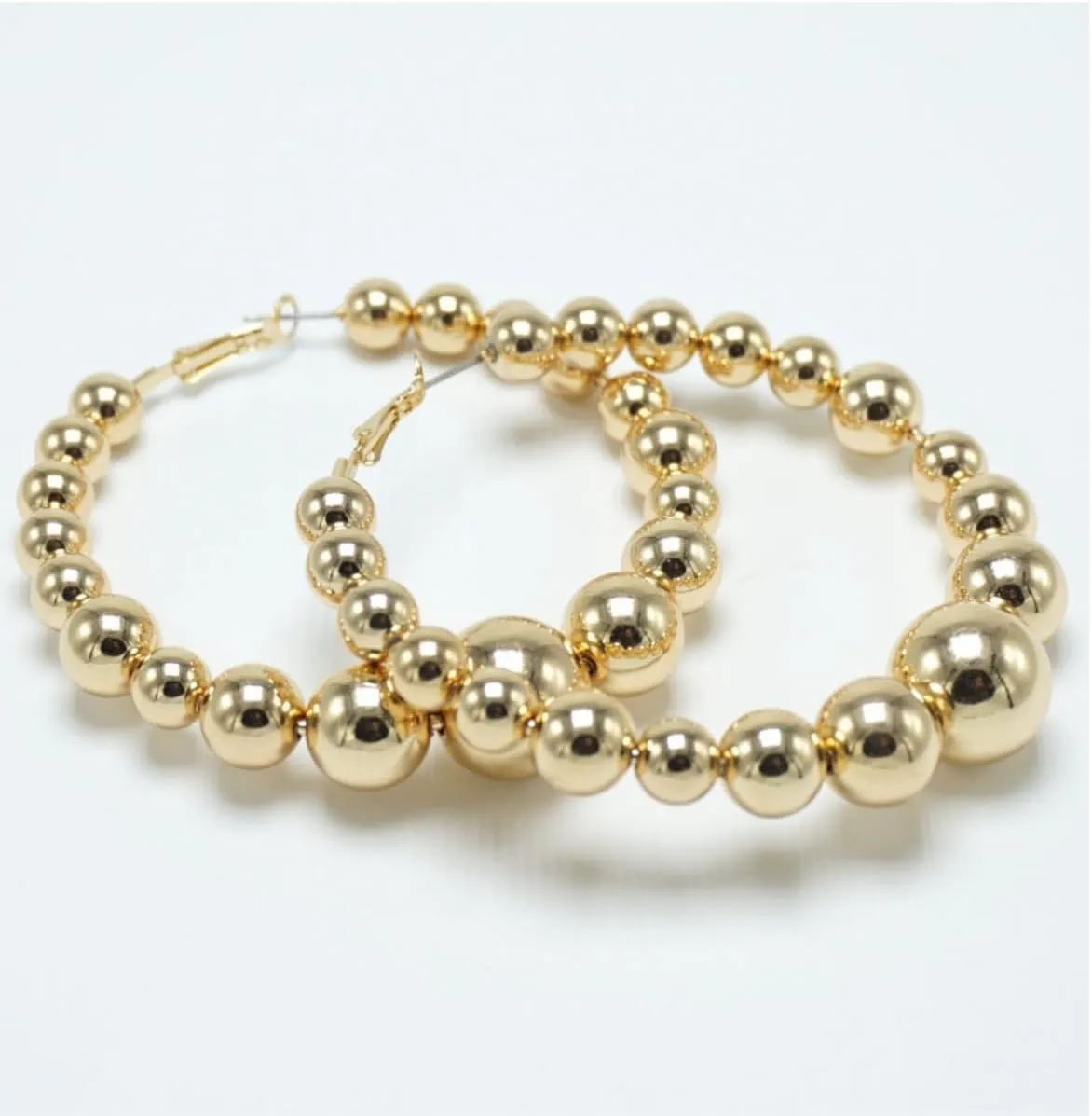 18k Gold Plated | Silver Beaded Hoop Earrings Chunky Vintage Ball Hoops for Women Jewelry Fashion Accessory